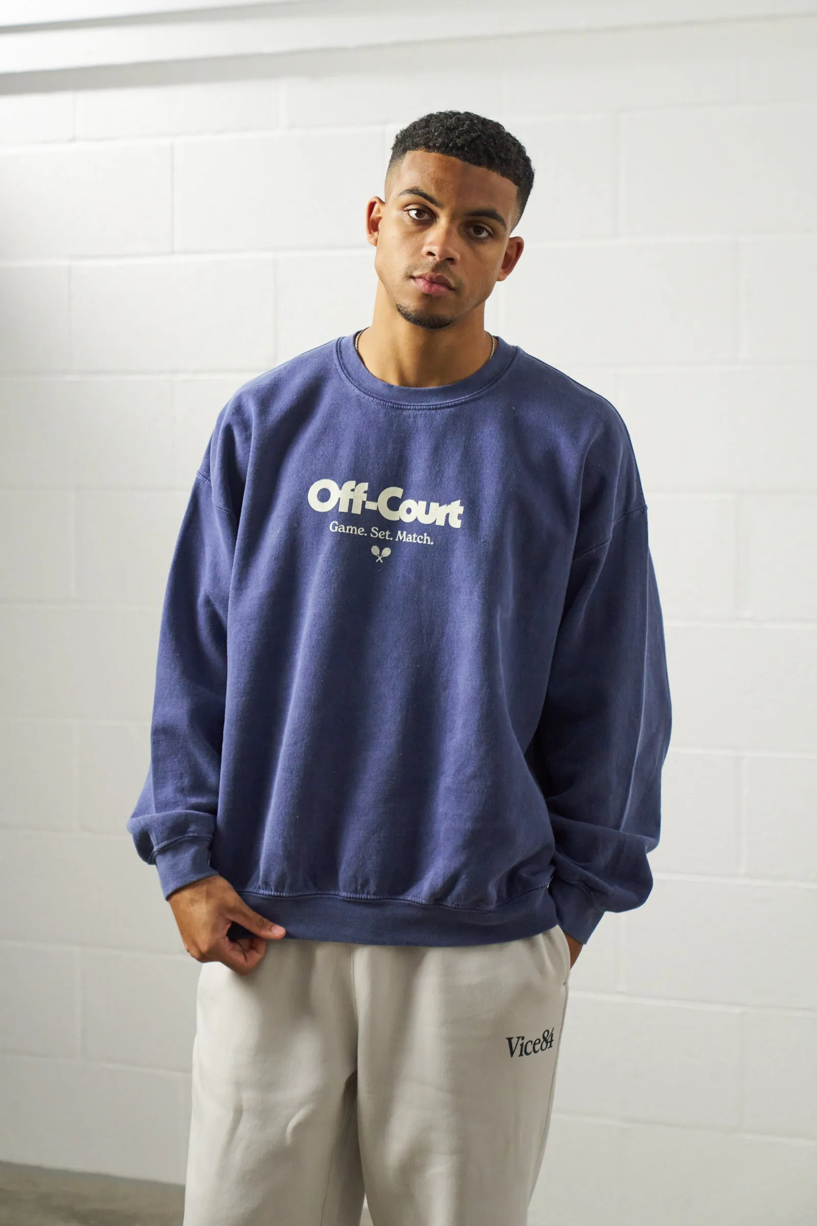 Vice 84 'Off-Court GSM' Vintage Washed Sweater - Navy Cozy Fit