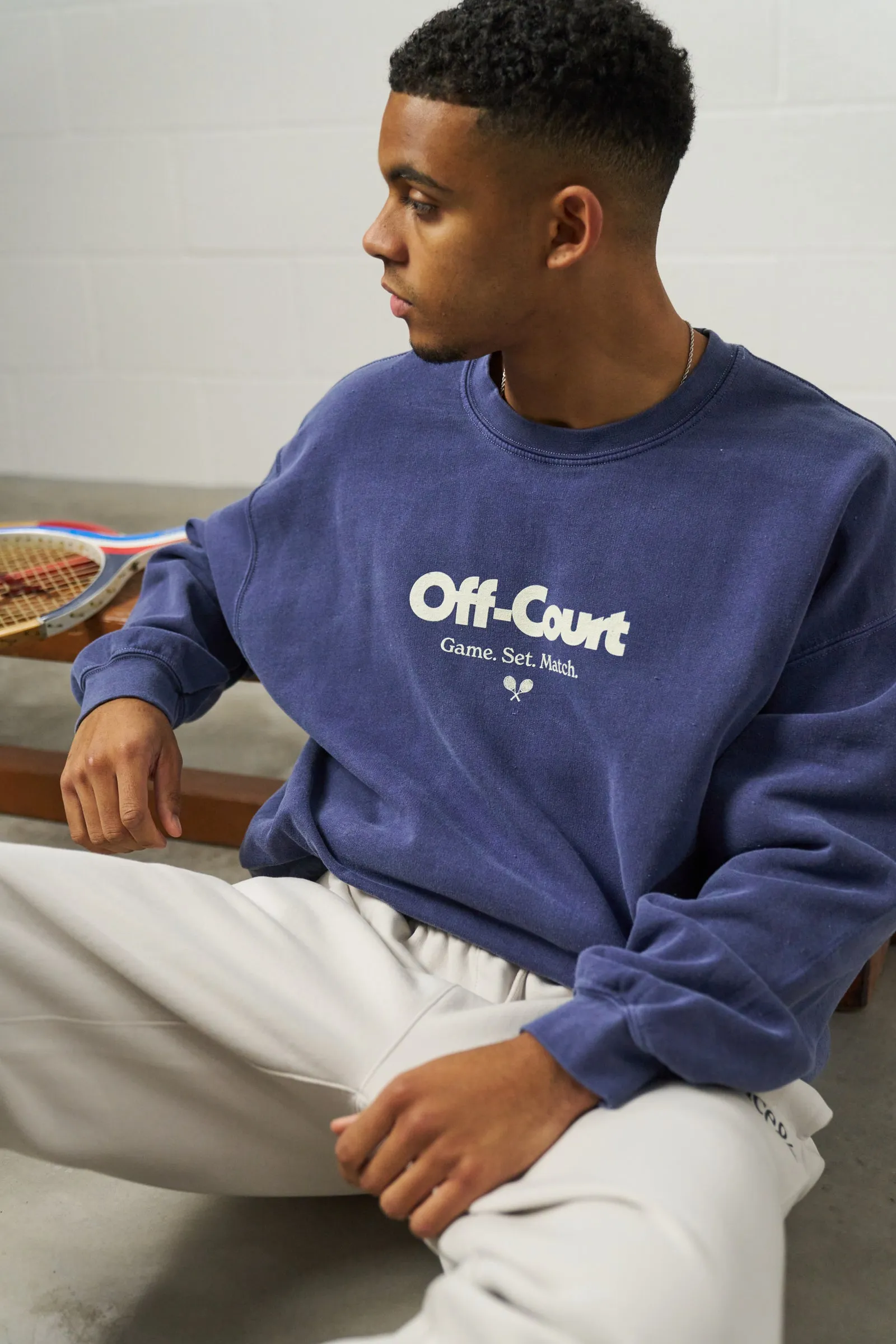 Effortless Comfort Wear Layered Neckline Vice 84 'Off-Court GSM' Vintage Washed Sweater - Navy