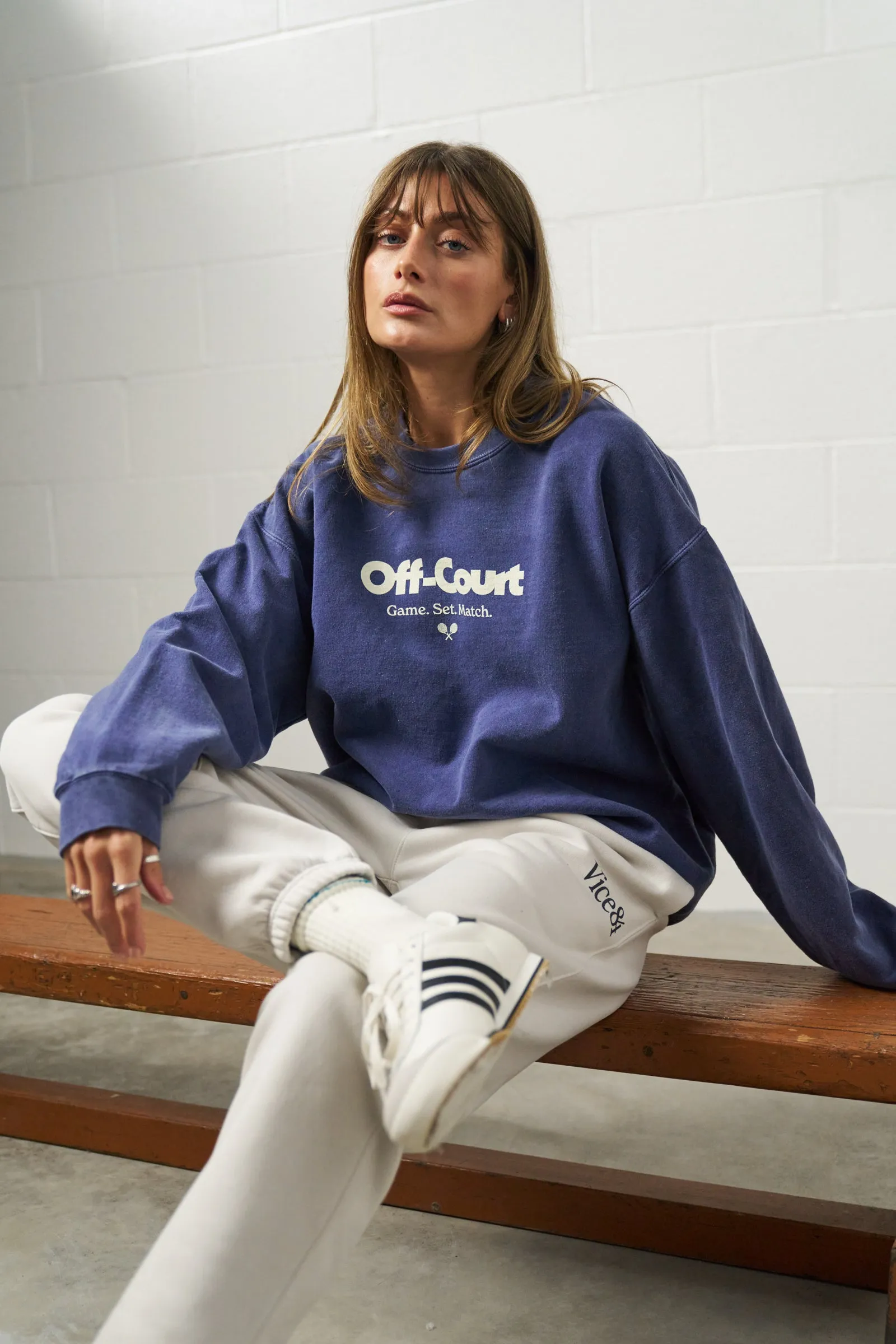 Winter Style Vice 84 'Off-Court GSM' Vintage Washed Sweater - Navy