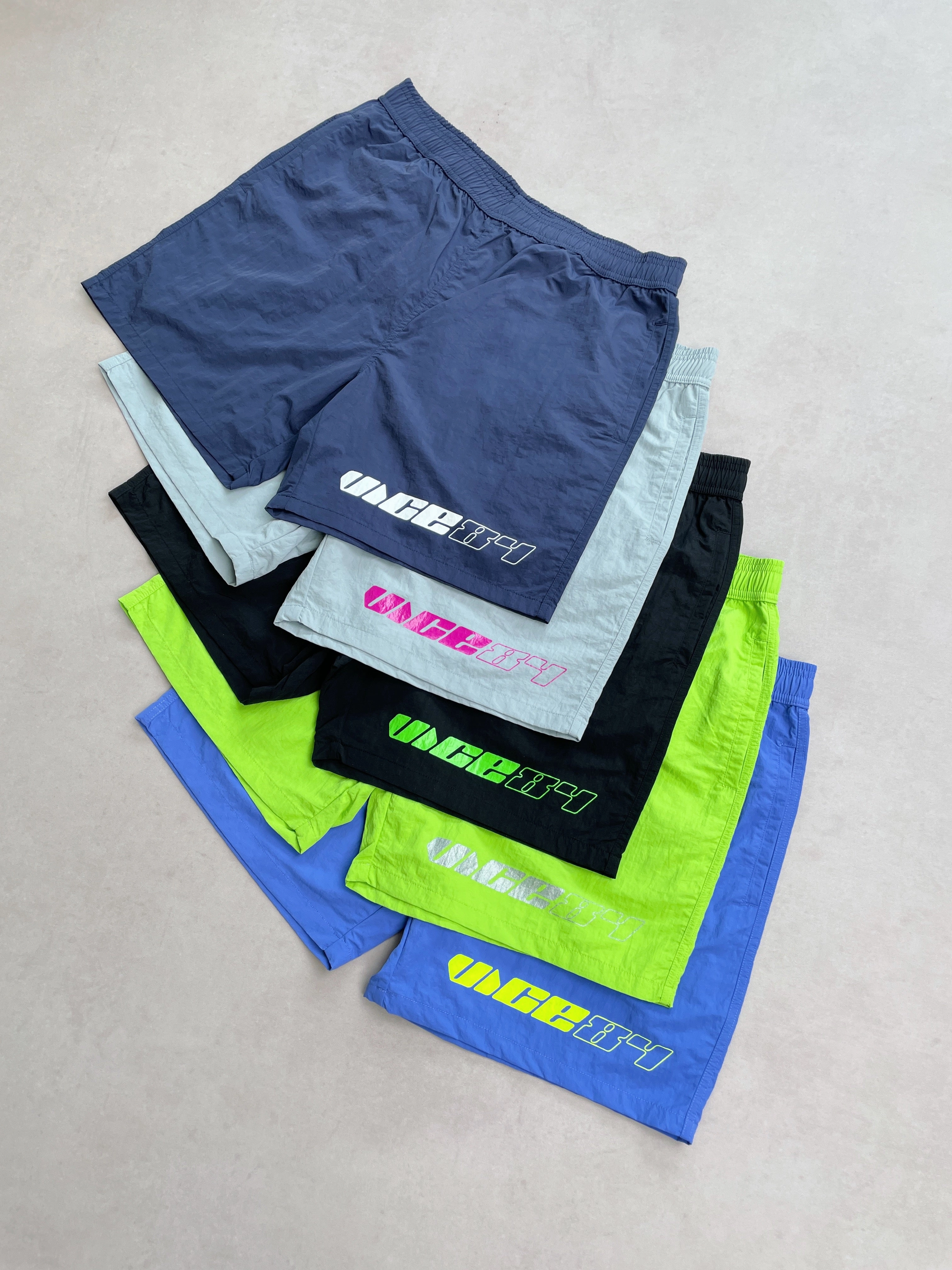 Vice 84 'Racer' Crinkle Recycled Swim Shorts - Black plain shorts