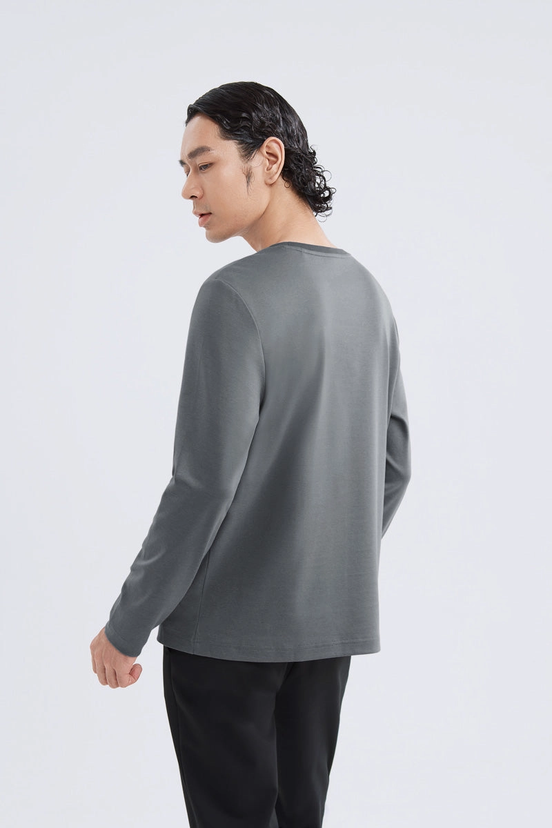 Chic Cut Matte Look Waterless Dye Long Sleeve Crew Neck T-Shirt | Stone Grey GYYL01