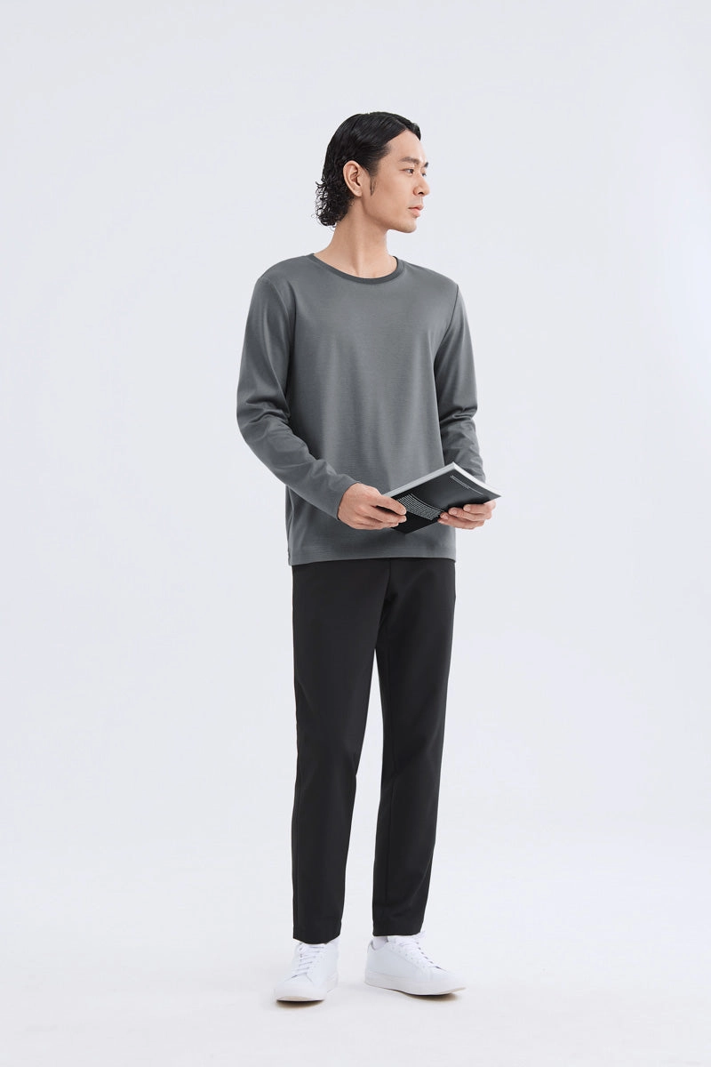 Waterless Dye Long Sleeve Crew Neck T-Shirt | Stone Grey GYYL01 Everyday Layering