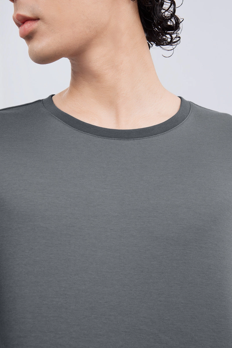 Waterless Dye Long Sleeve Crew Neck T-Shirt | Stone Grey GYYL01 Timeless Appeal Trendy Piece