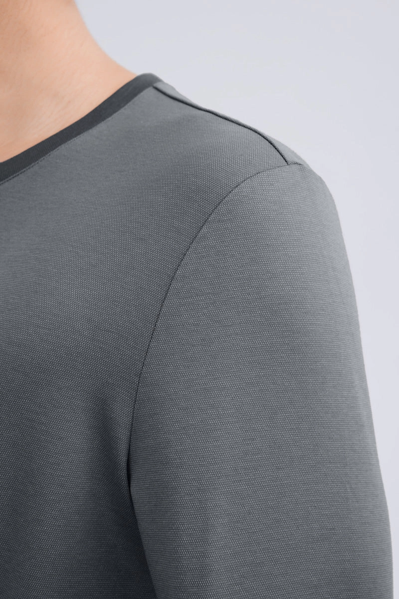 Waterless Dye Long Sleeve Crew Neck T-Shirt | Stone Grey GYYL01 Timeless Fashion Plus size confidence