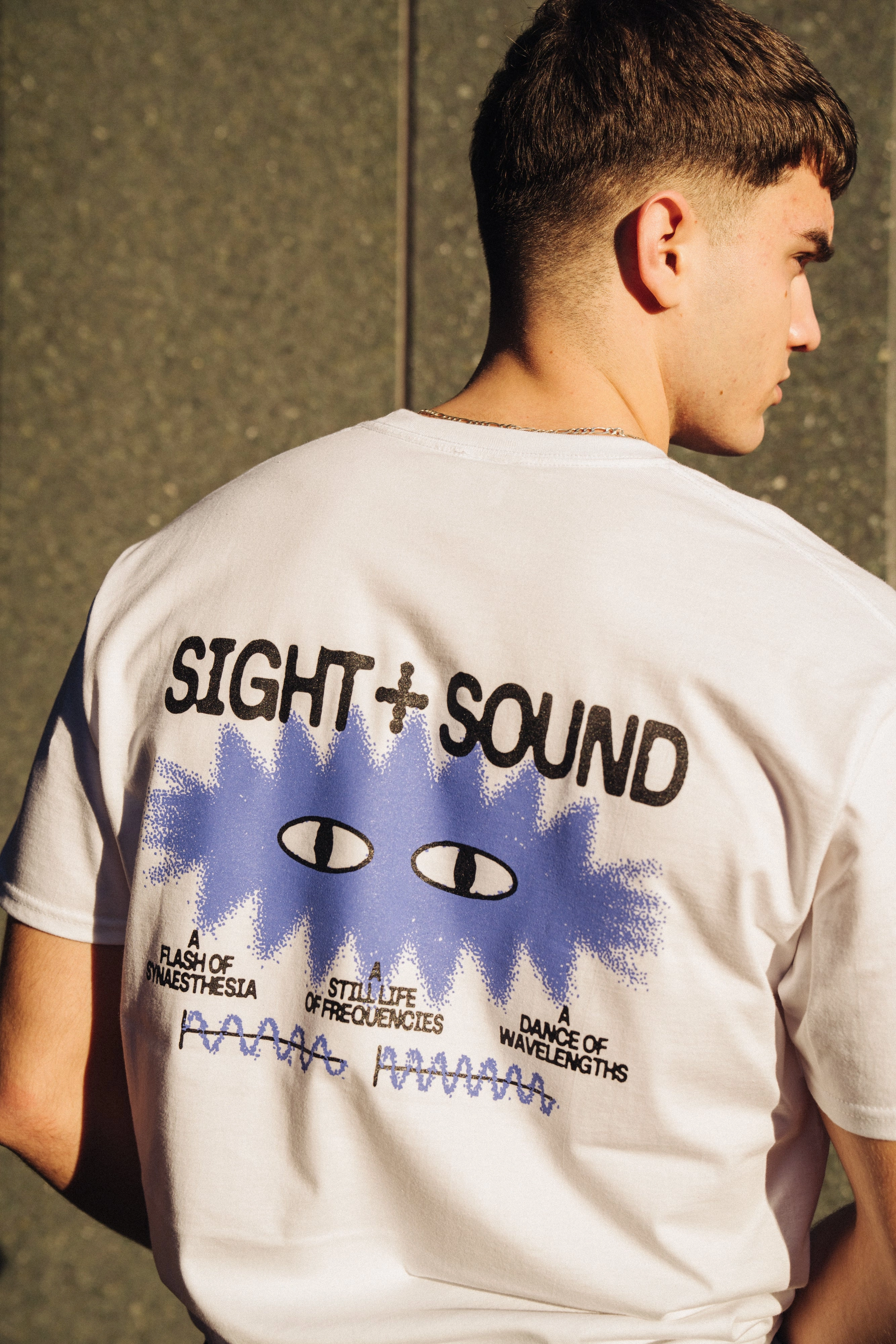 Recycled Polyester Blend Cozy and Fashionable KBAR X UN:IK 'Sight & Sound' Tee - White