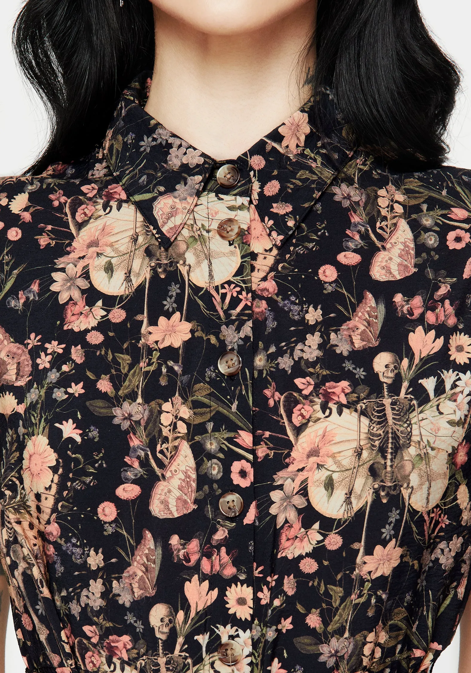 Pixie Floral Print Midi Shirt Dress Chill Friendly