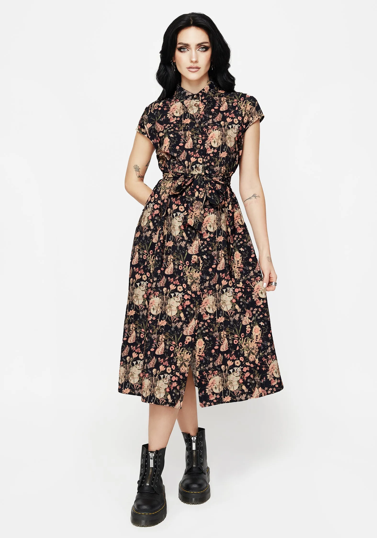 Gender Inclusive Pixie Floral Print Midi Shirt Dress