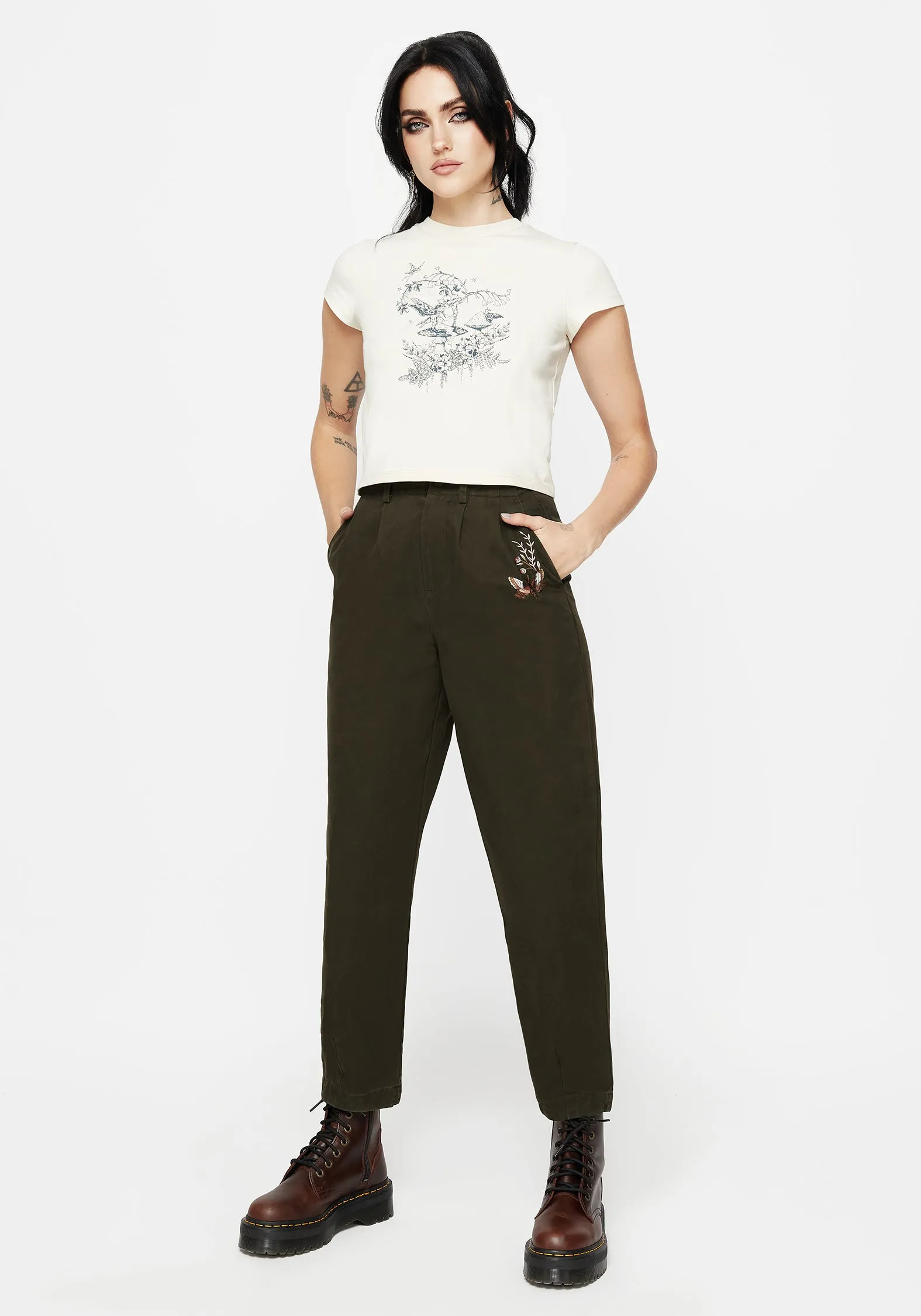 Flattering Comfort Secure Waistband Copia Embroidered Tapered Tailored Trousers