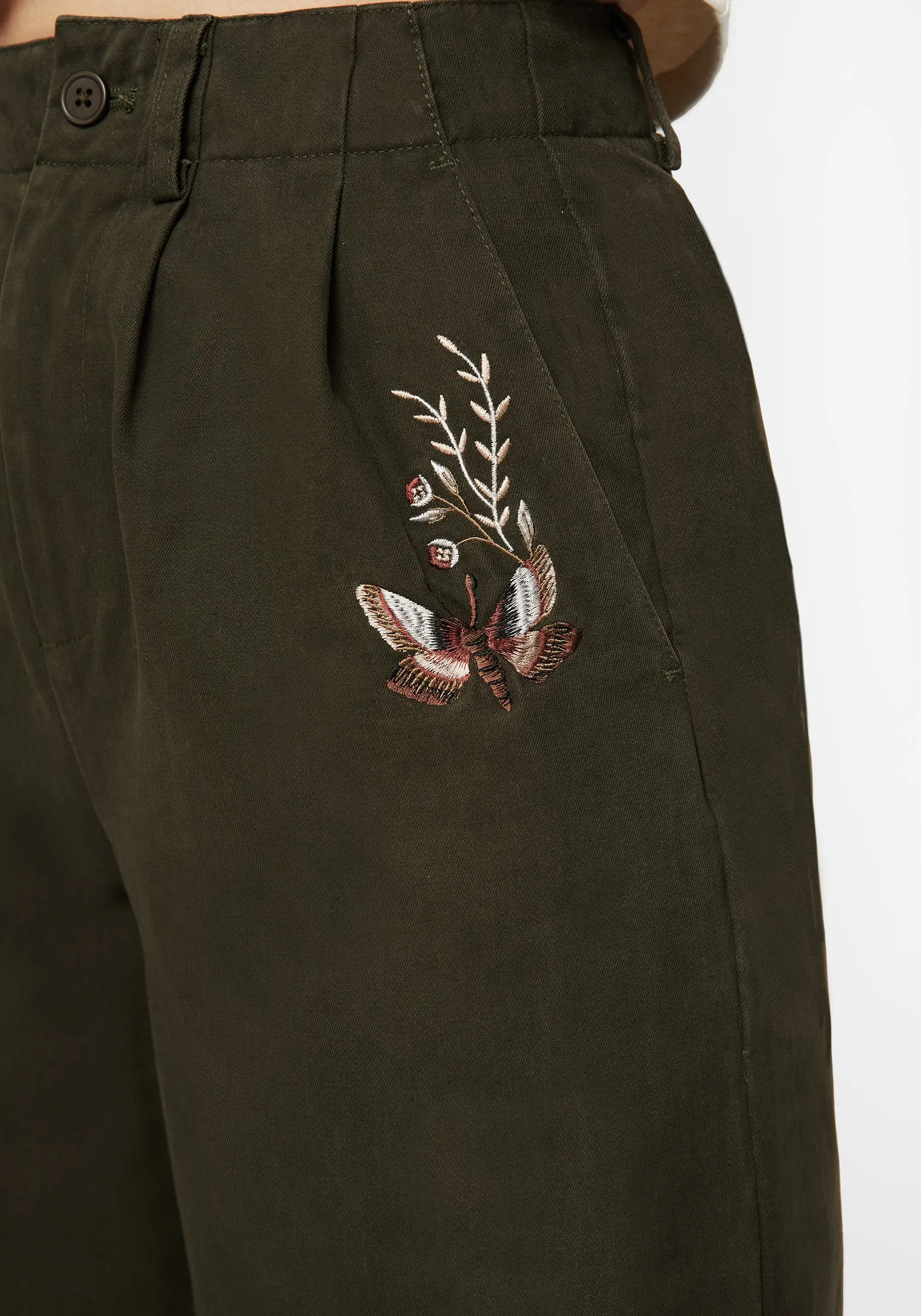 slim cut Flexible Gusset Copia Embroidered Tapered Tailored Trousers