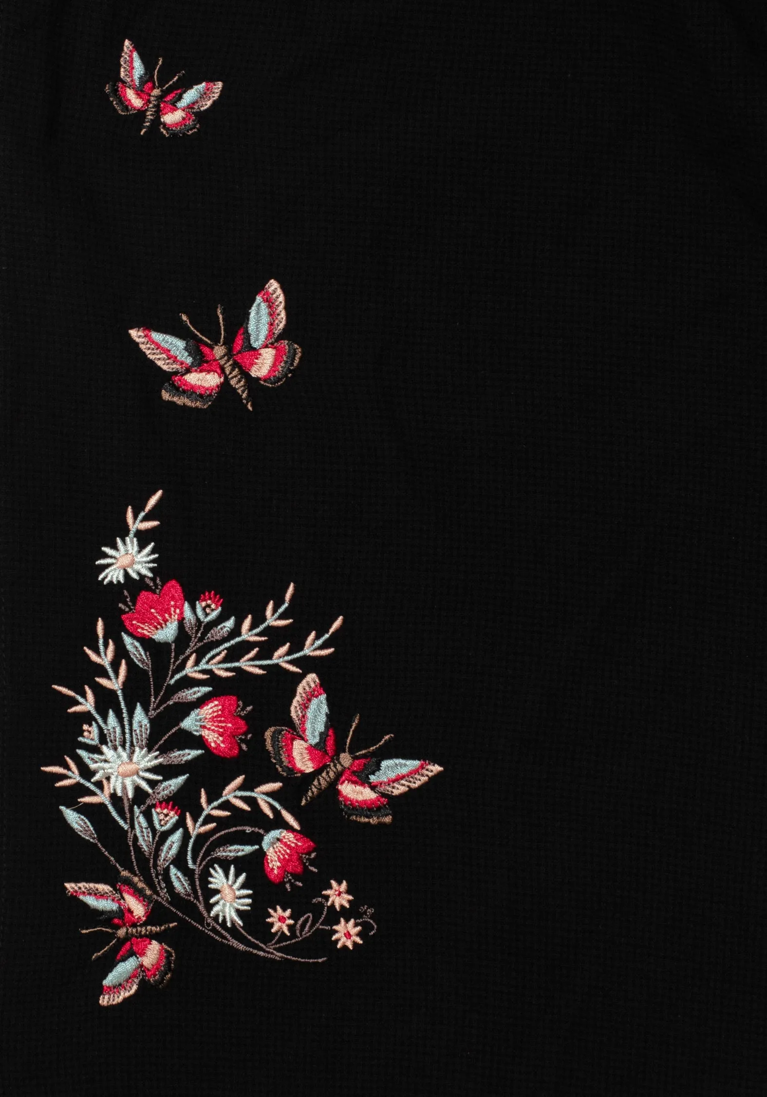Copia Moth Embroidered Cotton Puff Sleeve Split Skirt Midi Dress Easy Pairing