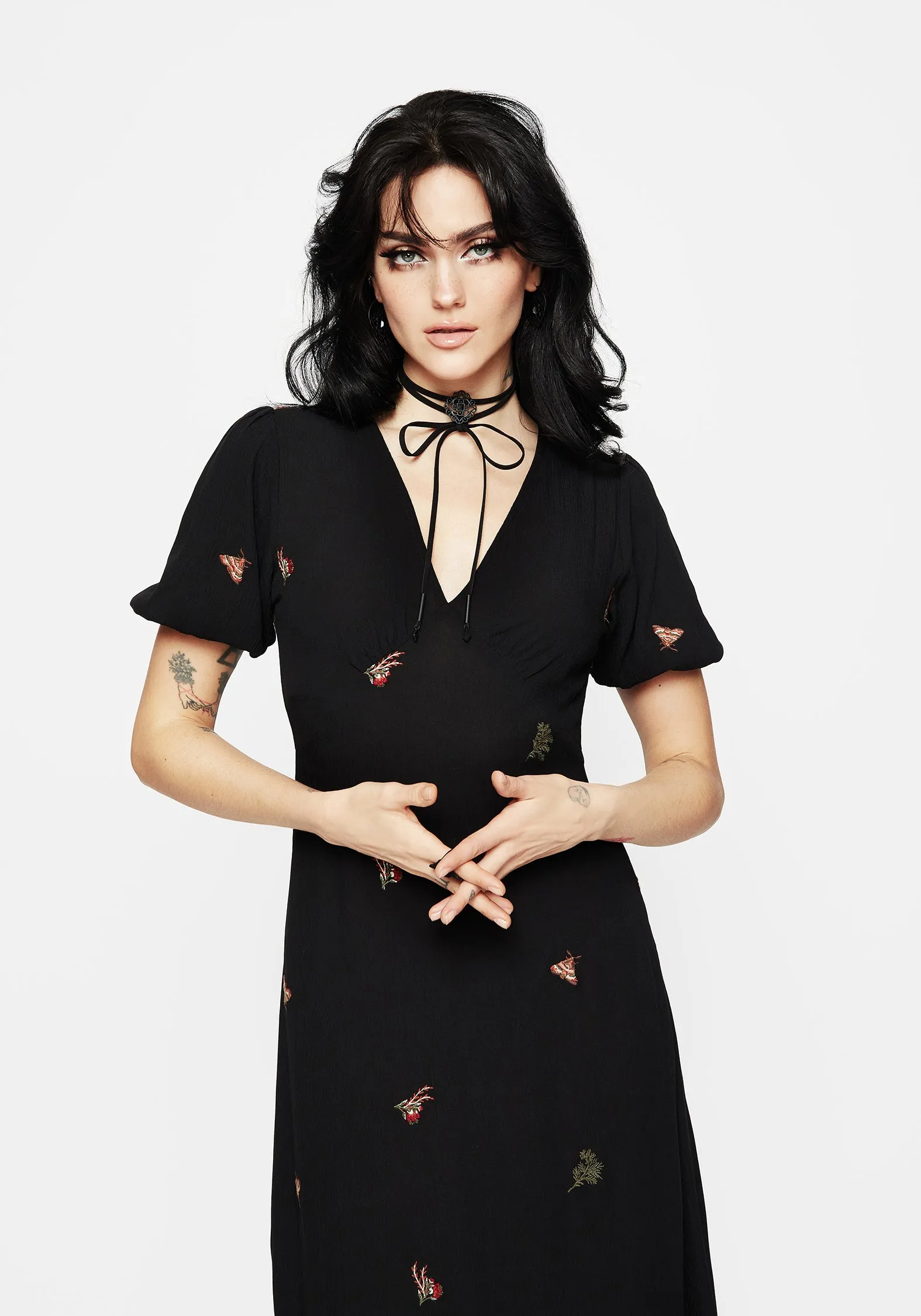 Soft Movement Bold Elegance Copia Moth Embroidered Maxi Dress