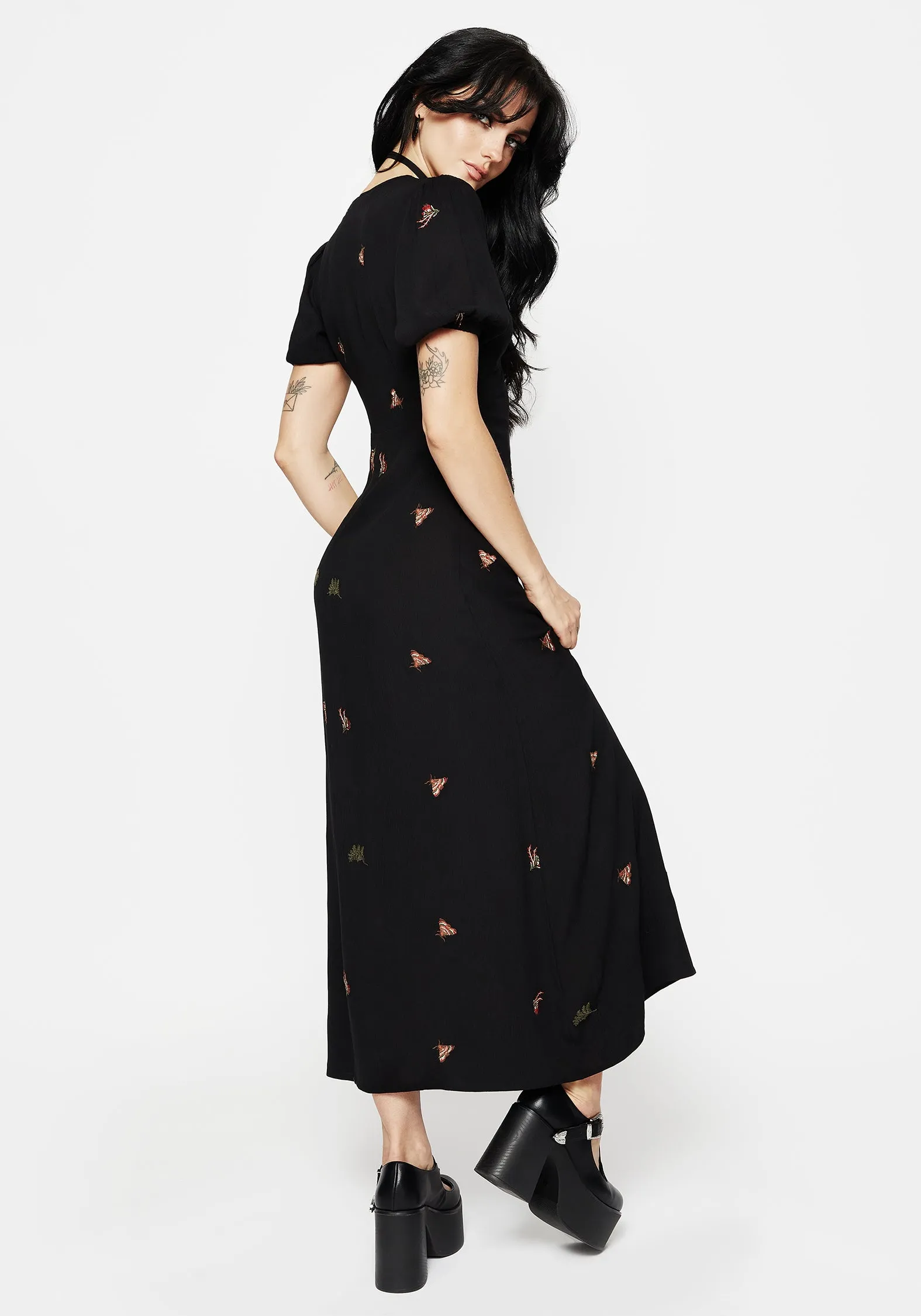 Copia Moth Embroidered Maxi Dress Travel Style Heart Tone