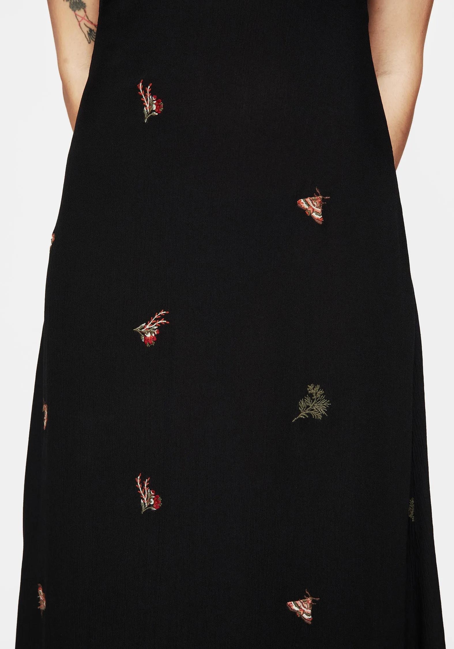 Copia Moth Embroidered Maxi Dress Feminine Structure Button-front