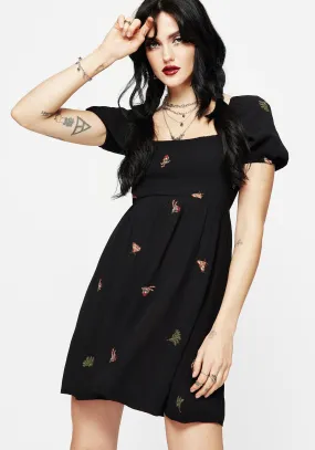 Copia Moth Embroidered Puff Sleeve Mini Dress Family Joy