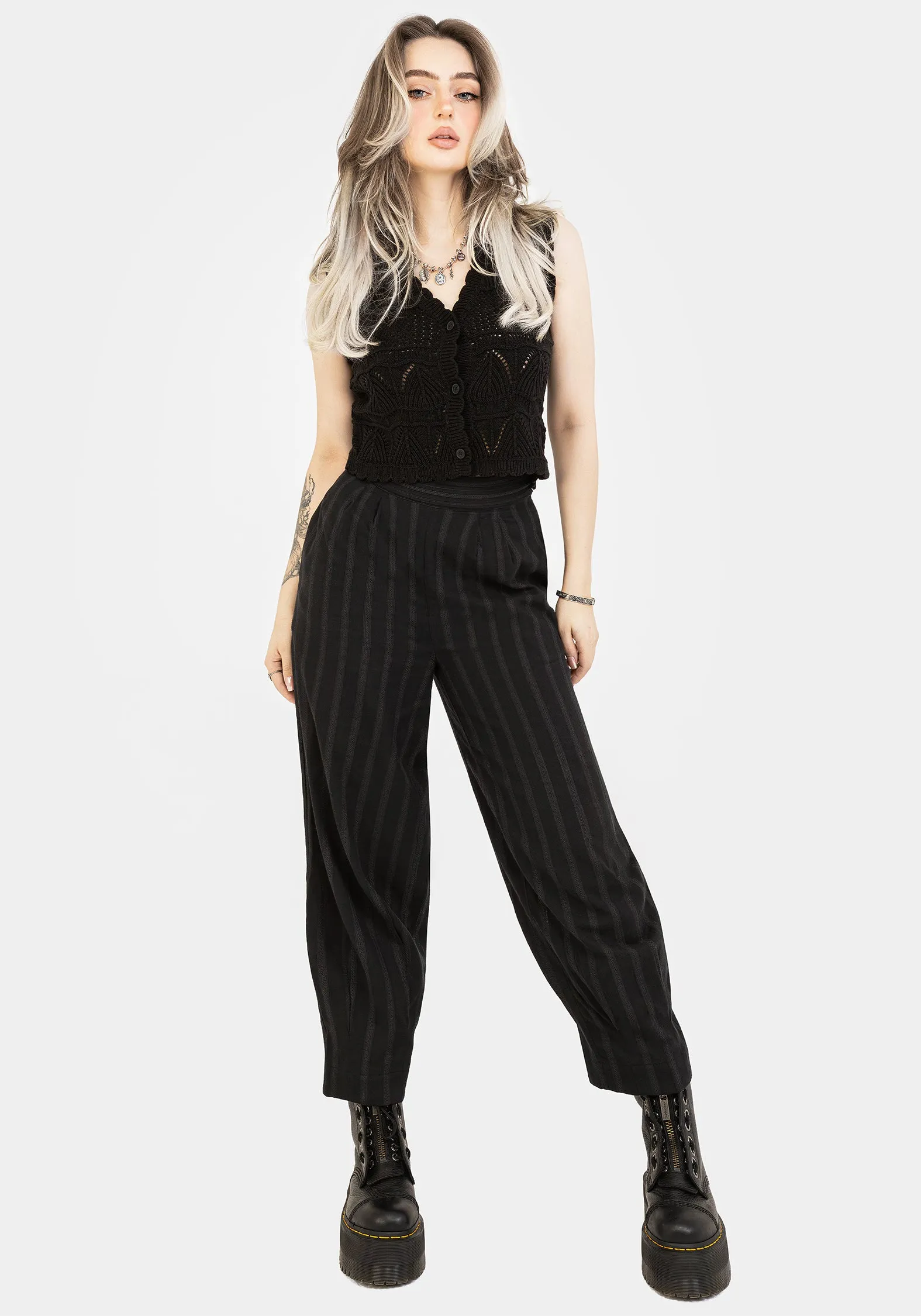 Delores Striped Cotton Balloon Trousers Hygienic Coating Go Anywhere