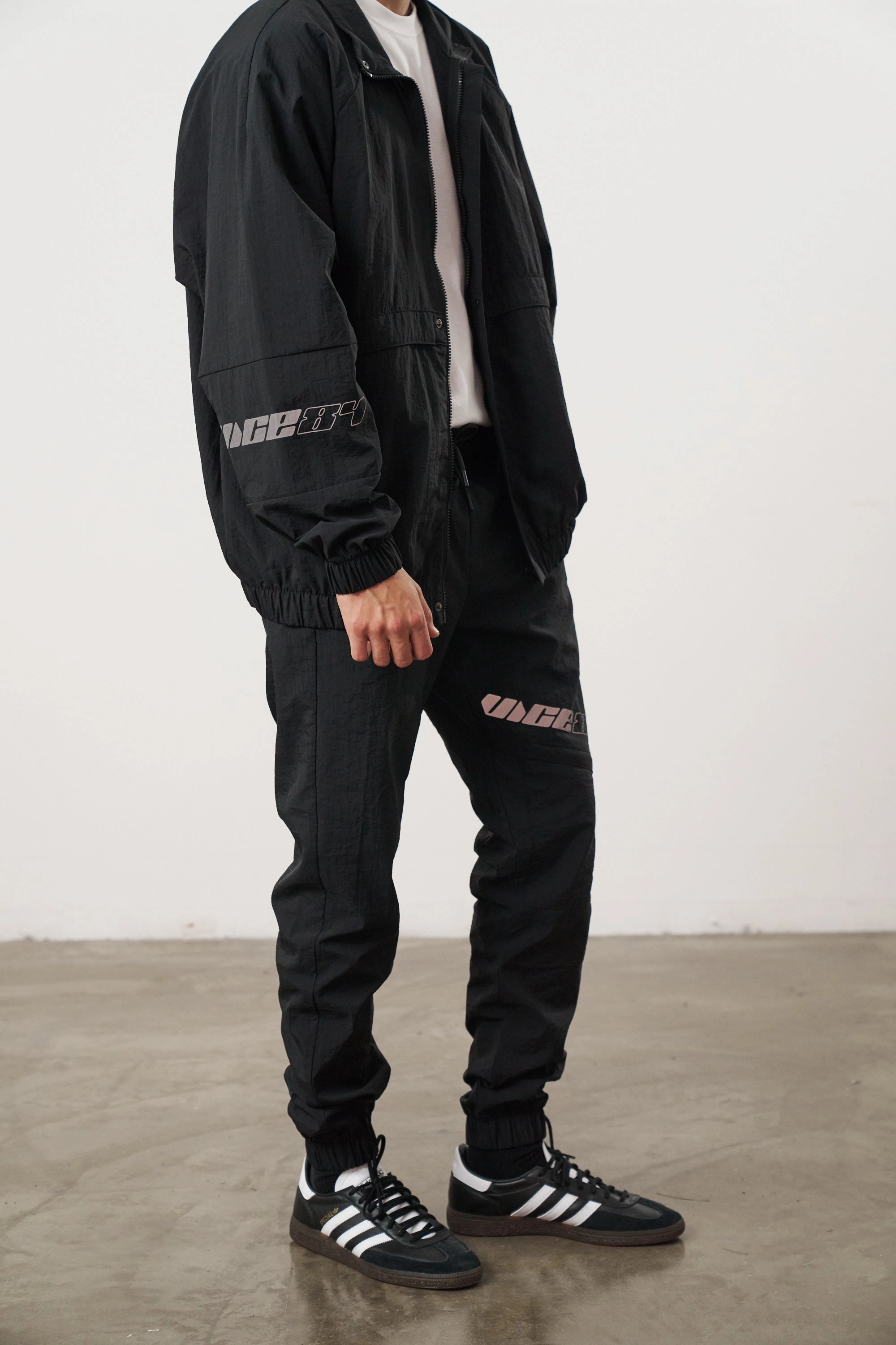 Vice 84 'Reflective Racer' Nylon Track Pants - Black Flexibility Built-In
