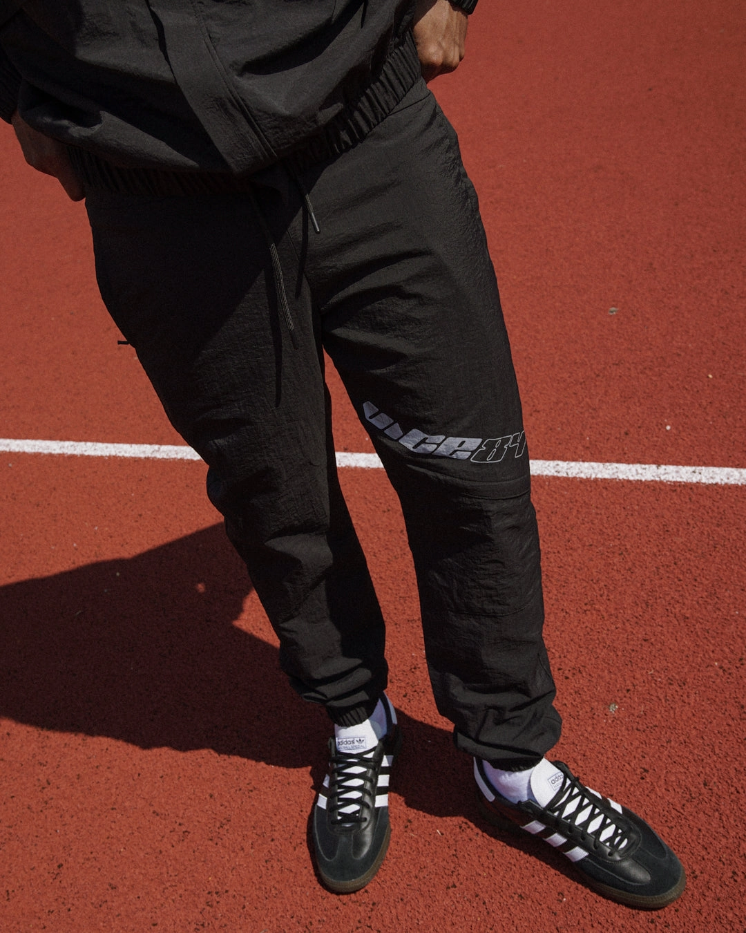 Vice 84 'Reflective Racer' Nylon Track Pants - Black Flexible Knees