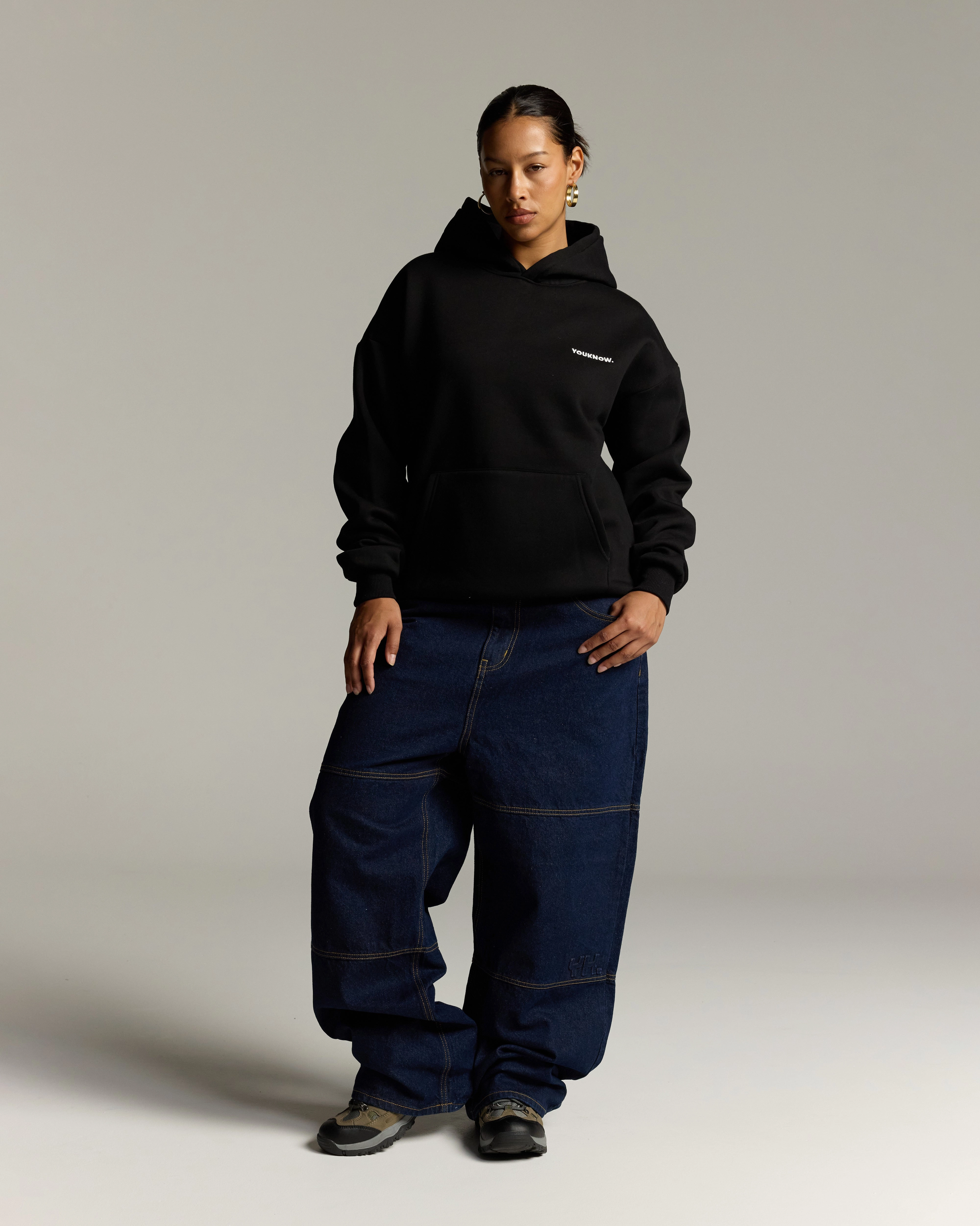 Trendy Style Side Slit Core Standard Hoodie | Black