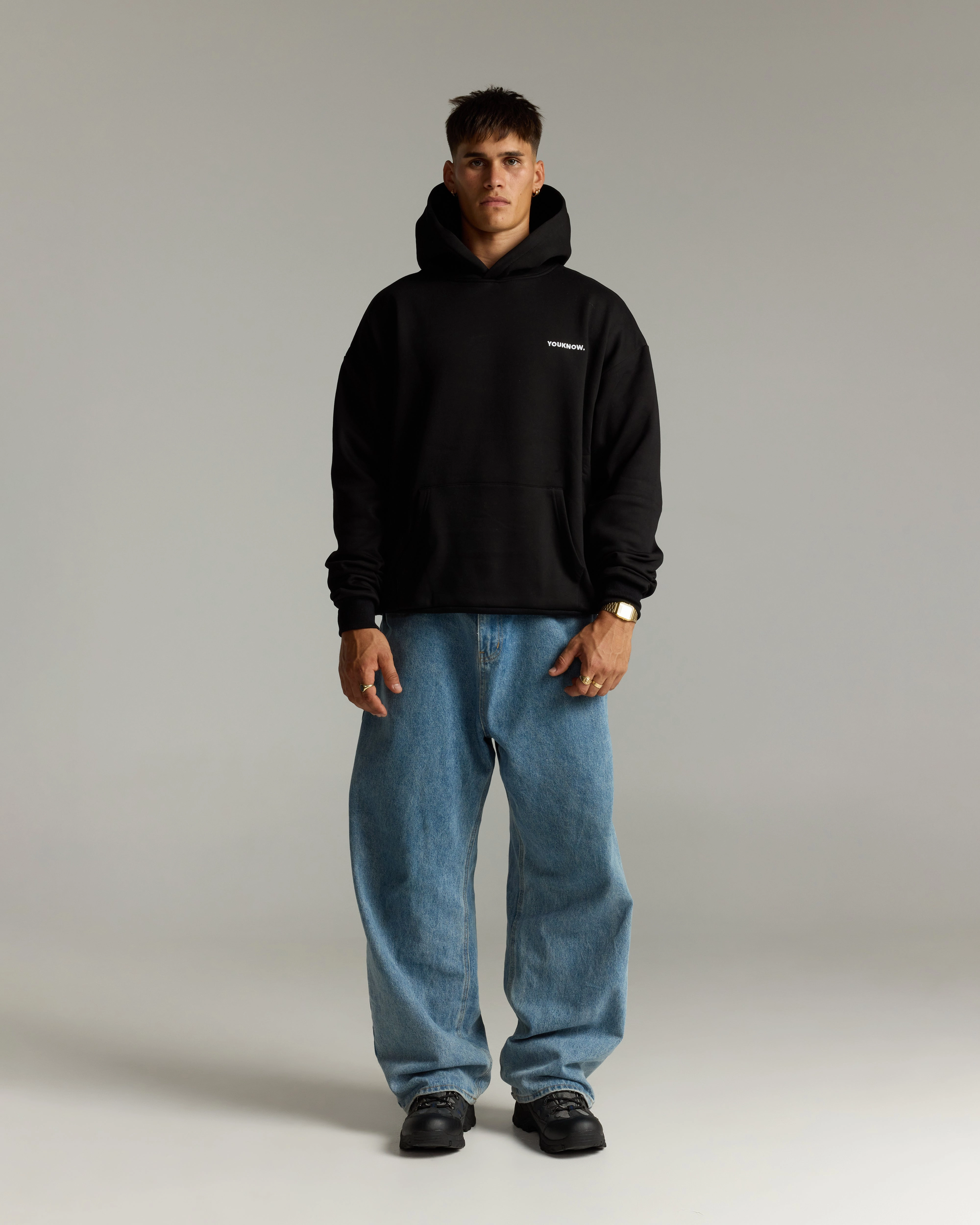 Core Standard Hoodie | Black Eco Friendly Dye Compact Ribbed Cuffs