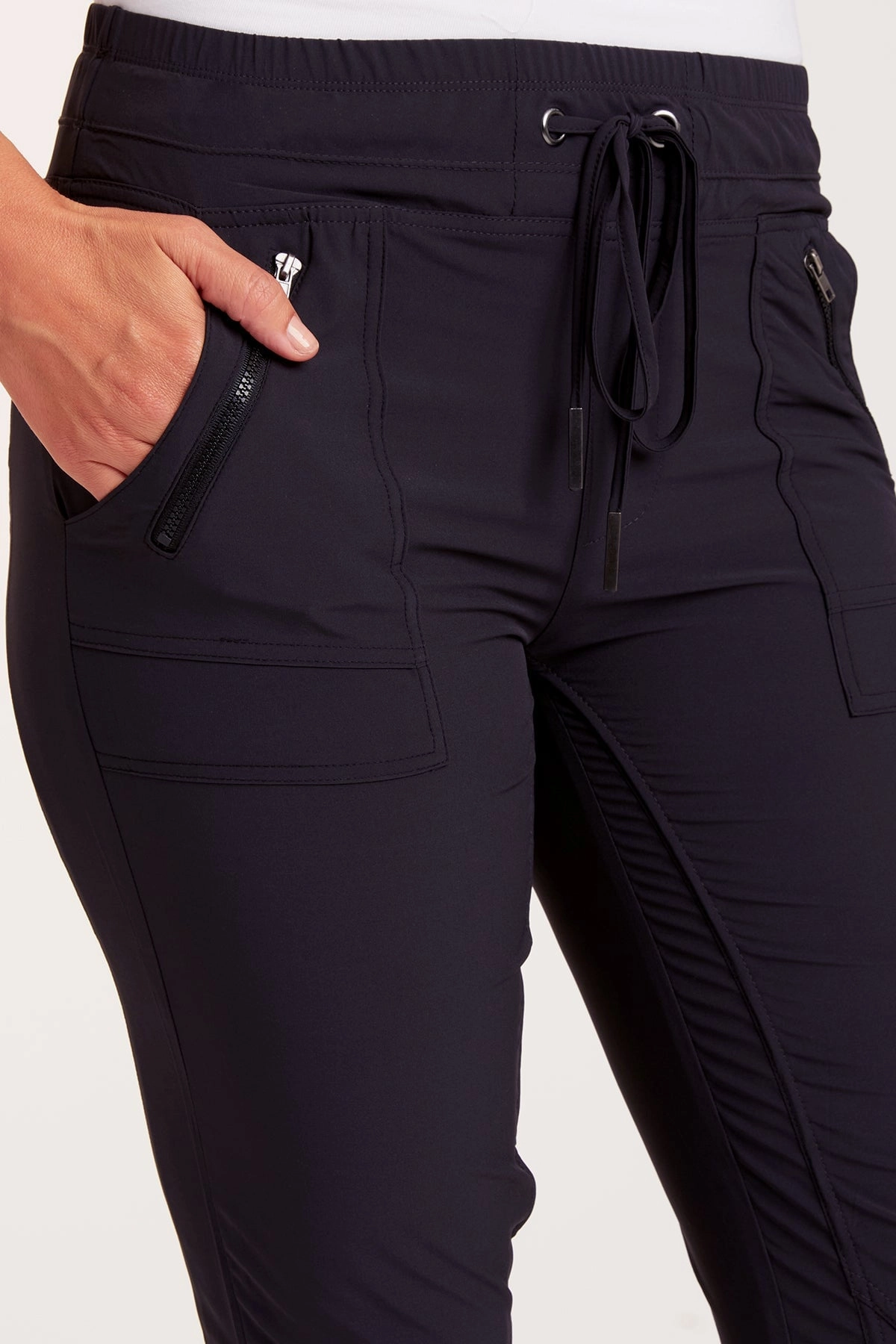 Reflective Logo Detail Studio Practice Eco Friendly Aksana Whisper Stretch Ruched Active Slim Pant