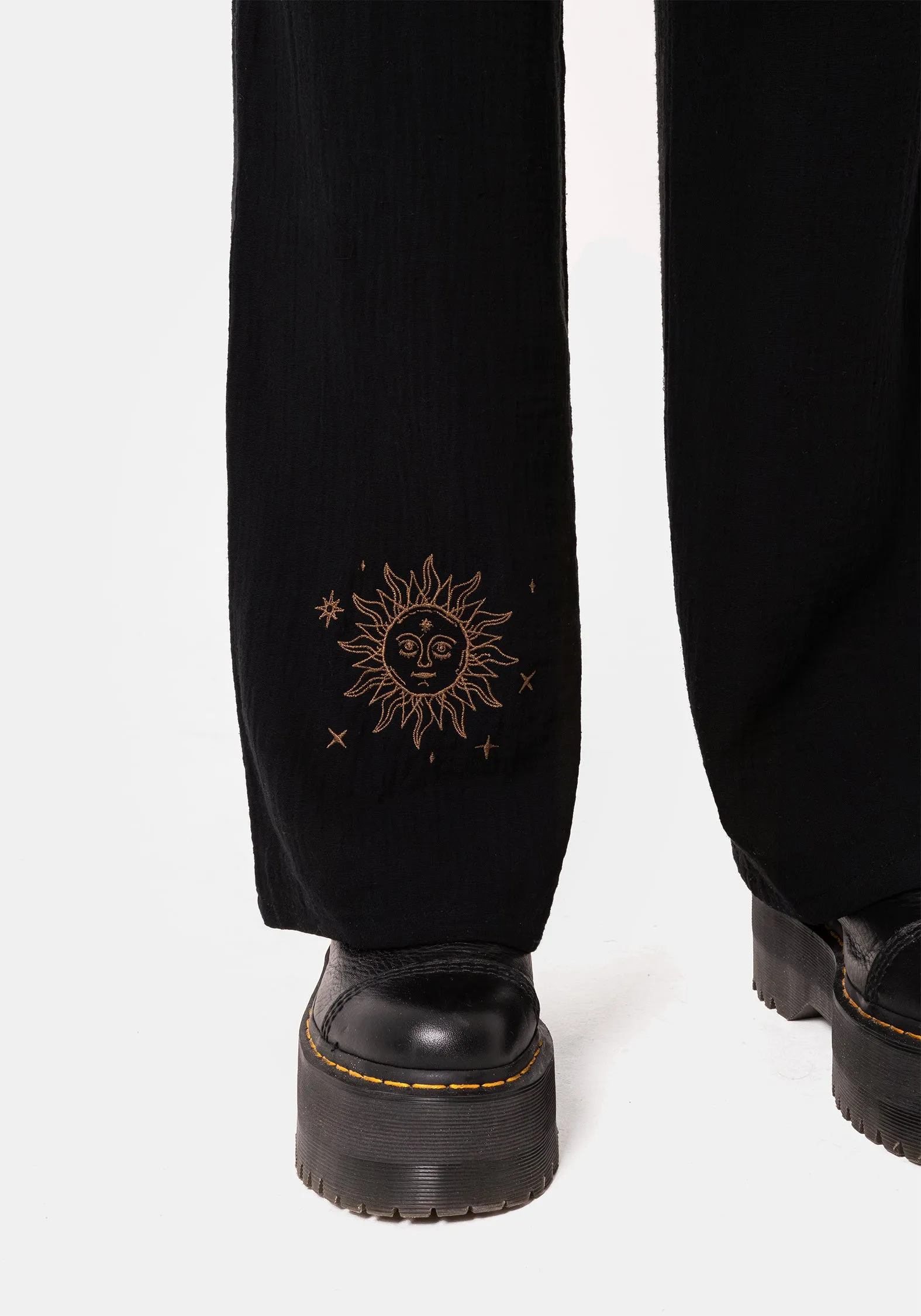 Body Aligned Cosmos Embroidered Wide Leg Trousers