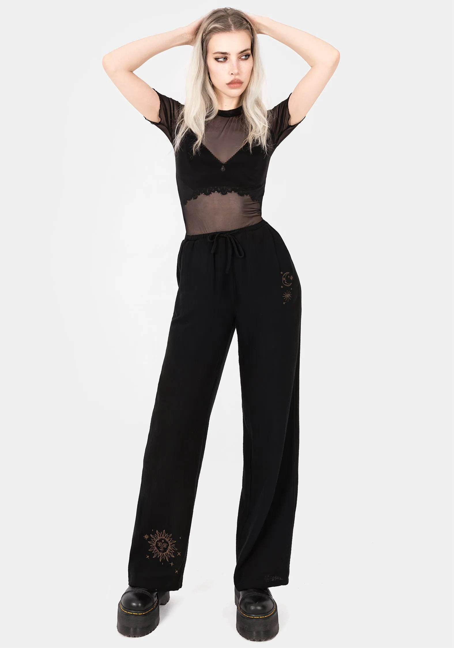 Cosmos Embroidered Wide Leg Trousers Durable Wear