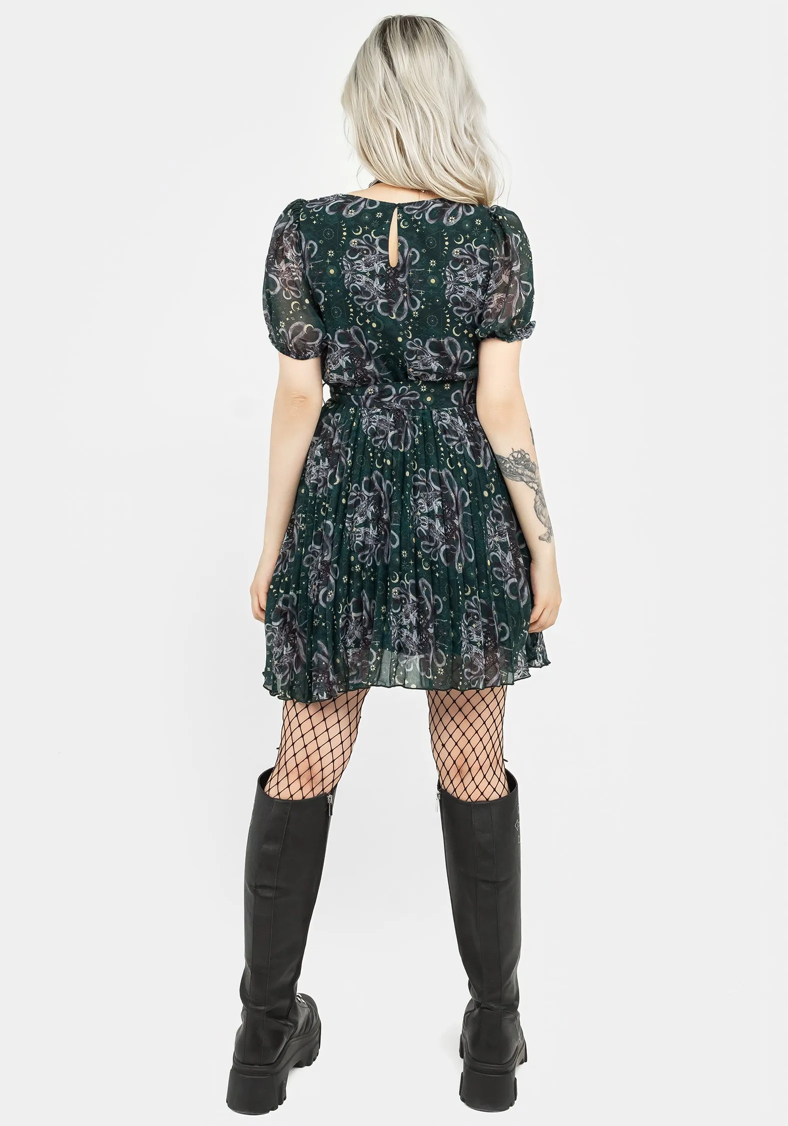 Cailleach Puff Sleeve Pleated Mini Dress NoiseFreeFabric