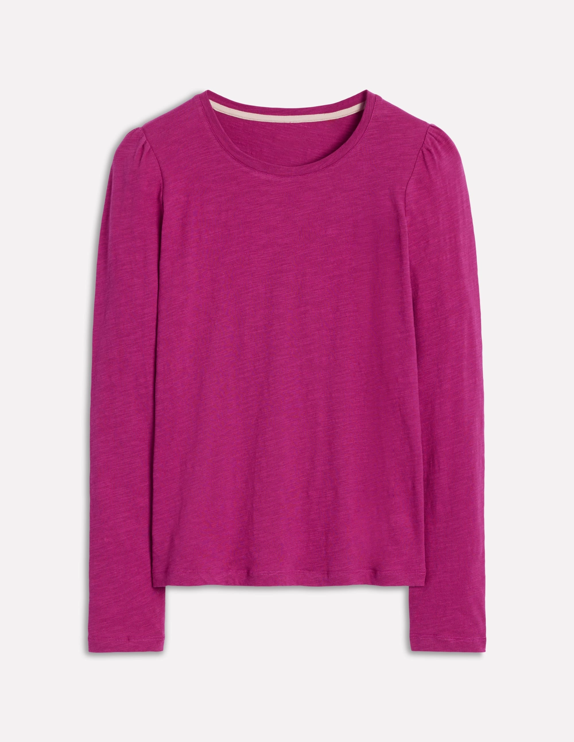 Cotton Crew Long Sleeve Top-Rich Magenta LayeredPanelDesign Weighted Hem Design