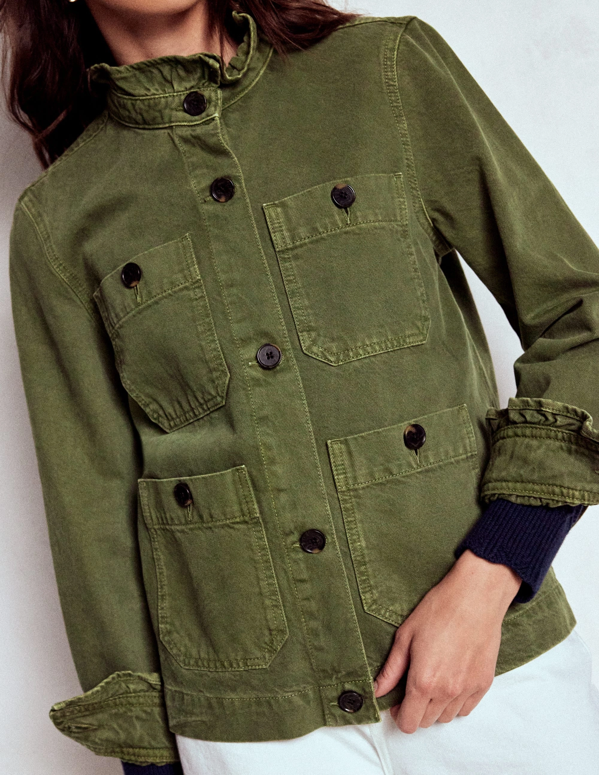 Thermal Lining Cotton Frill Collar Jacket-Woodland Green