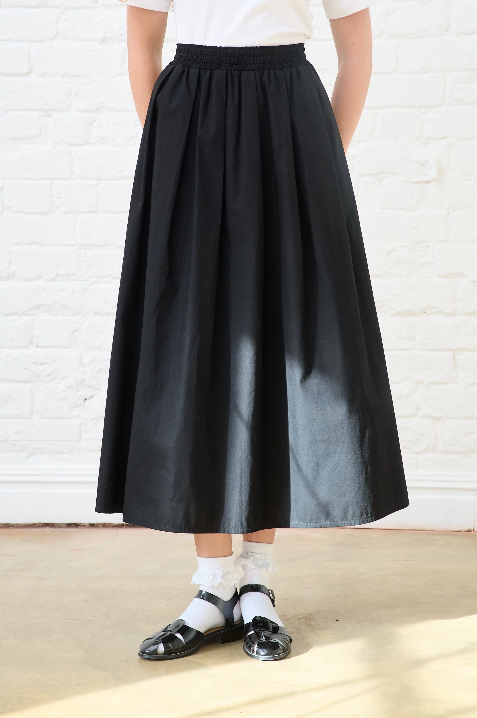 Tear Resistant Material Cotton Maxi Skirt in Black