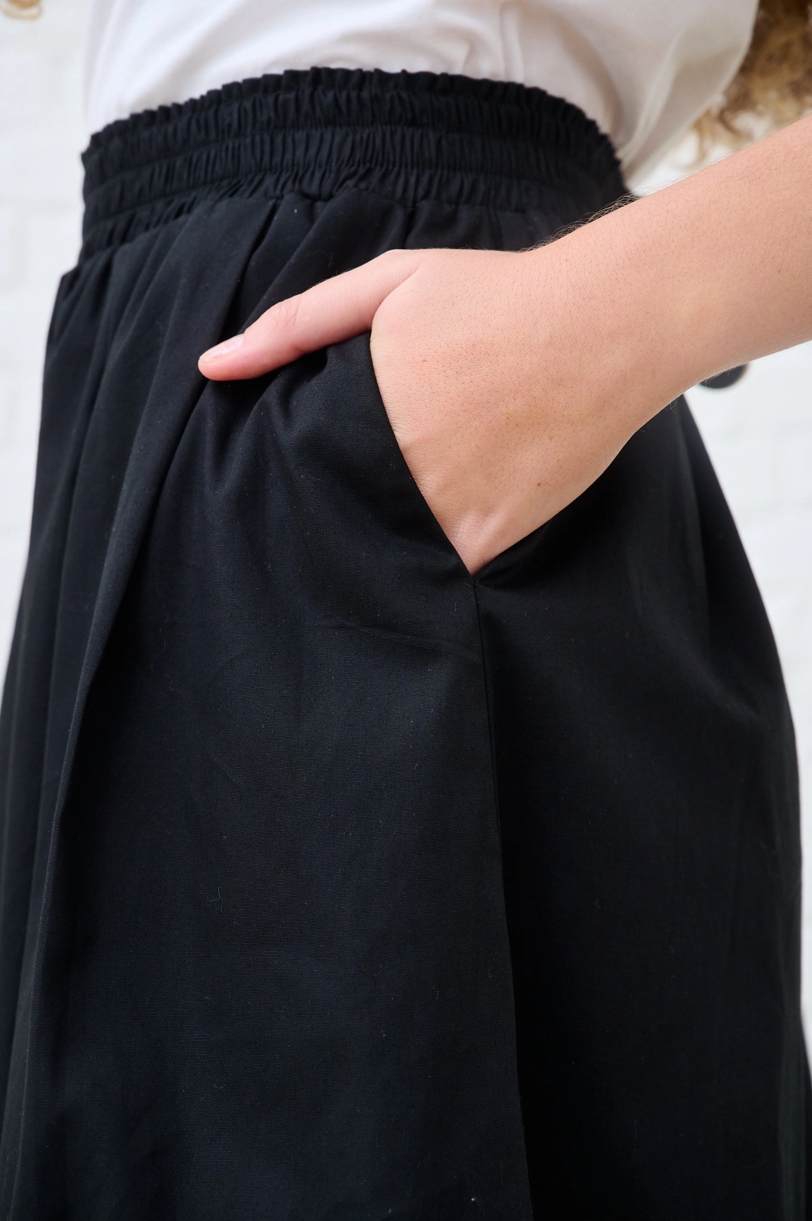 Cotton Maxi Skirt in Black Couture Inspired Pull On Style
