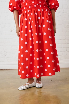 Clean Cut Cotton Maxi Skirt in Pink Spot