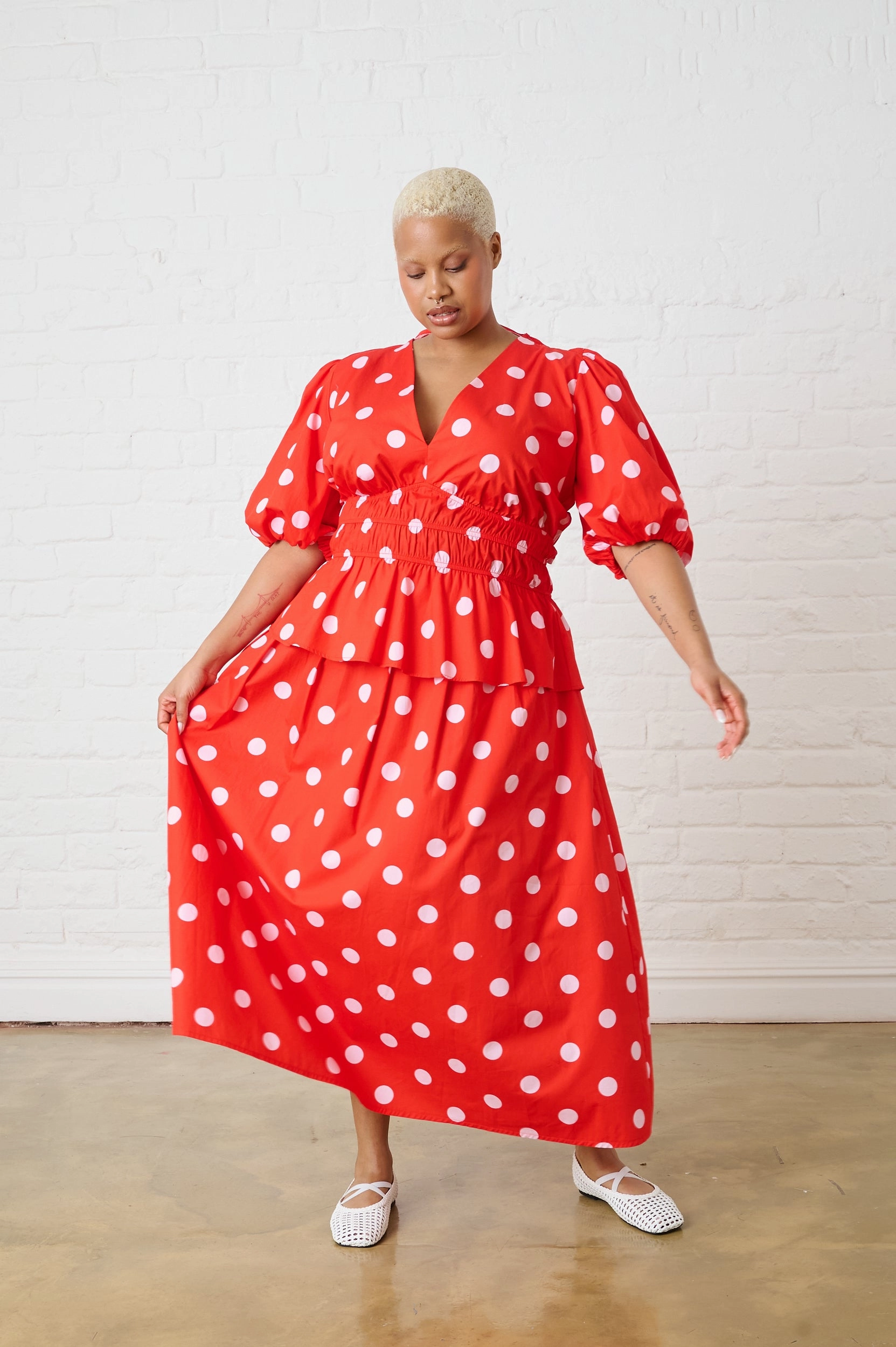 Sustainable Fabric Resale Value Cotton Maxi Skirt in Pink Spot
