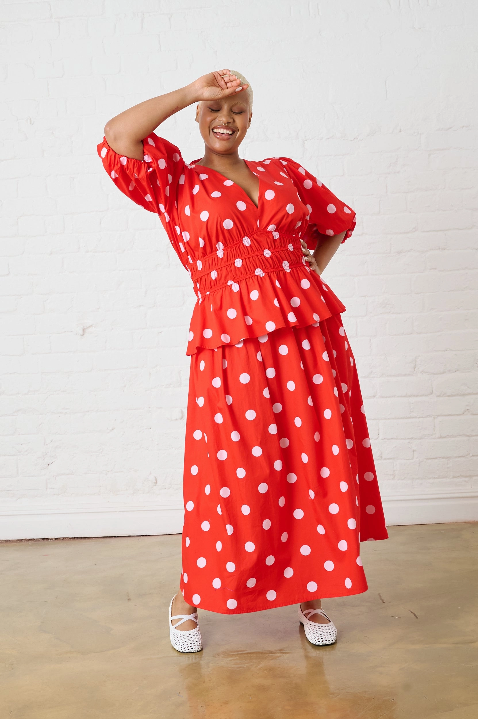 Cotton Maxi Skirt in Pink Spot Wool blend