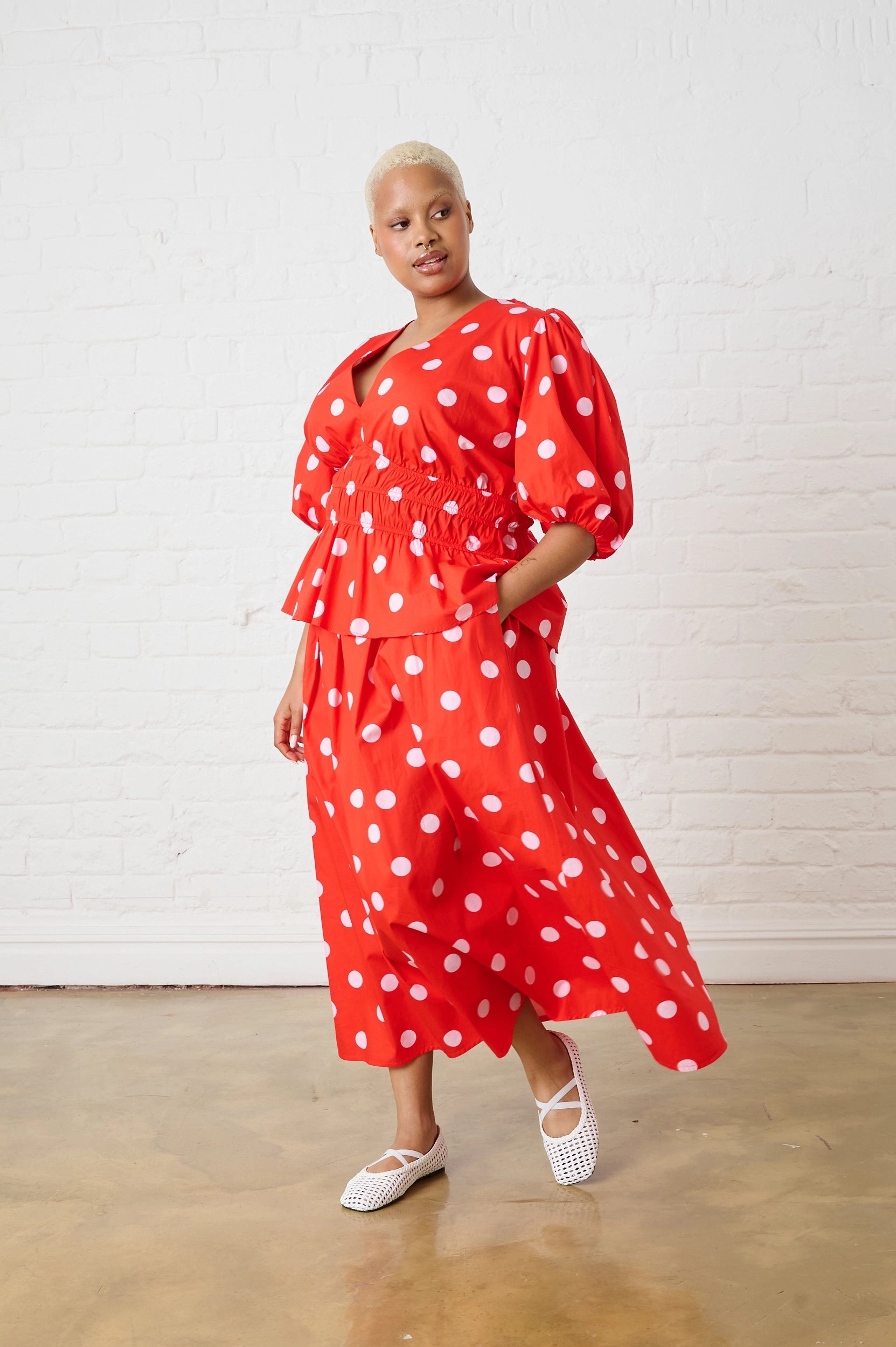 Artisan Print Tear Resistant Material Cotton Maxi Skirt in Pink Spot