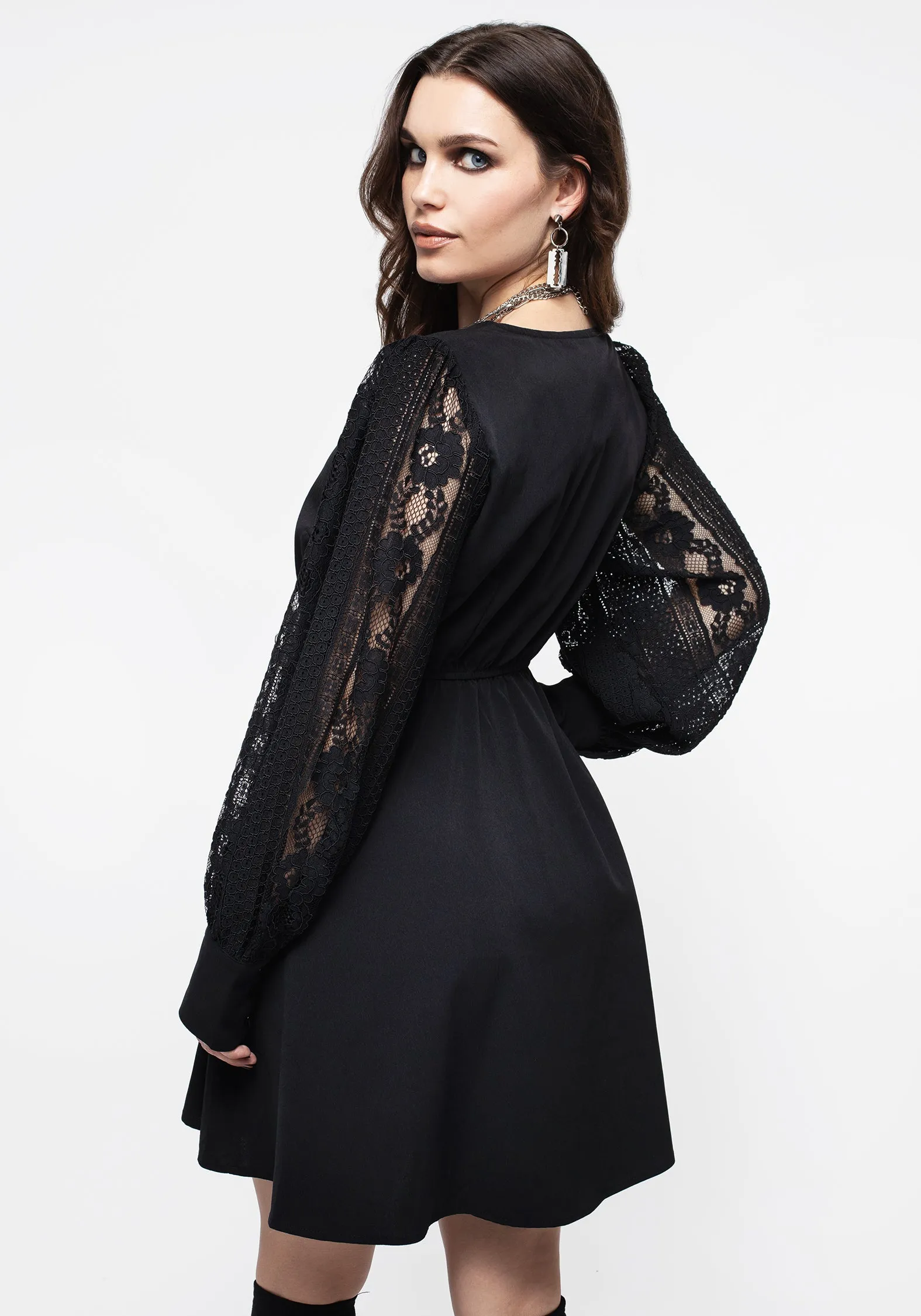 Sharp Style Covenant Lace Sleeve Button Up Mini Dress
