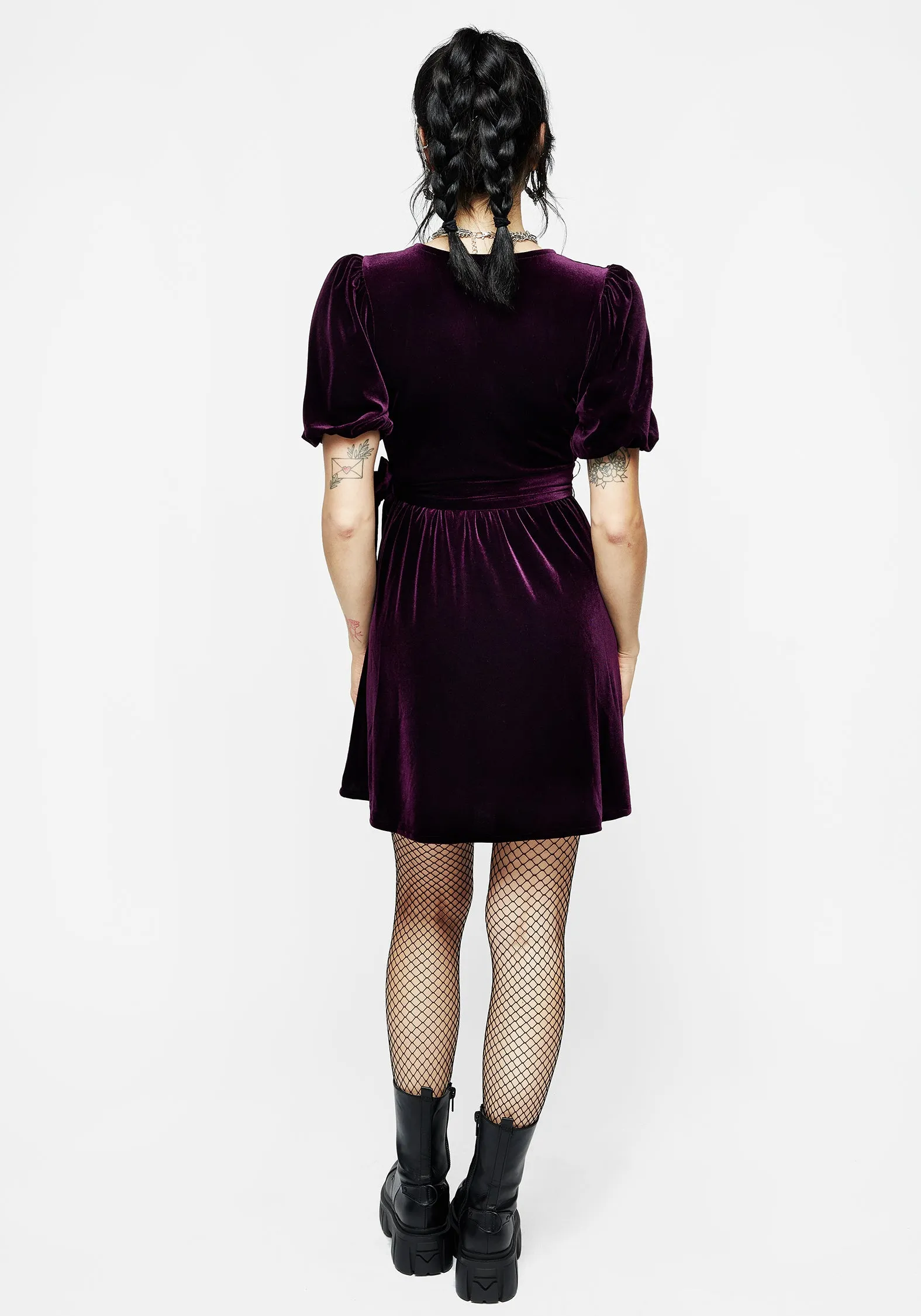Hera Embroidered Mini Wrap Dress Rhinestone-Detail