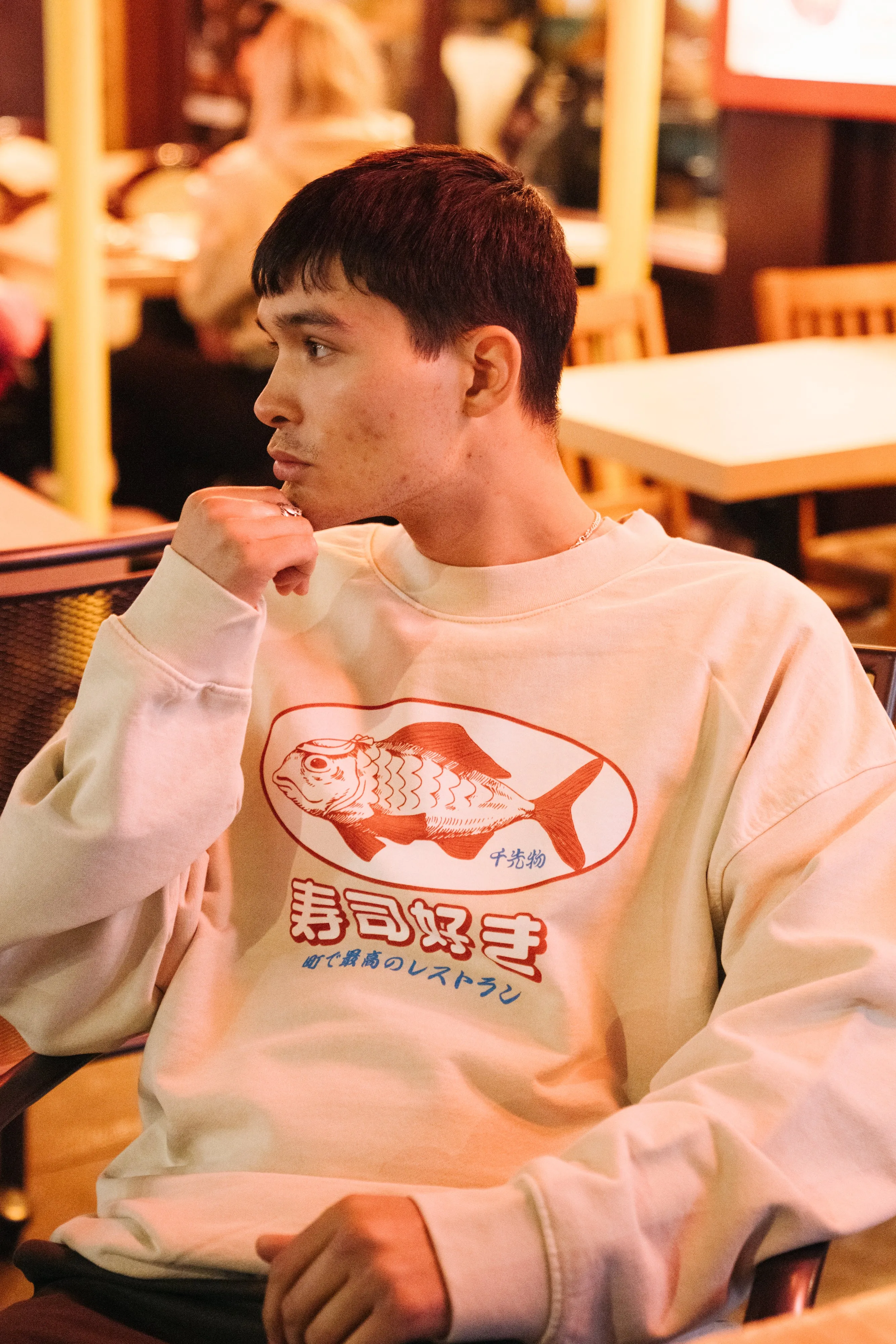 Cold Weather Knitwear Drop Shoulder Cut A Thousand Futures 'Sushi Lover' Vintage Washed Sweater - Sand