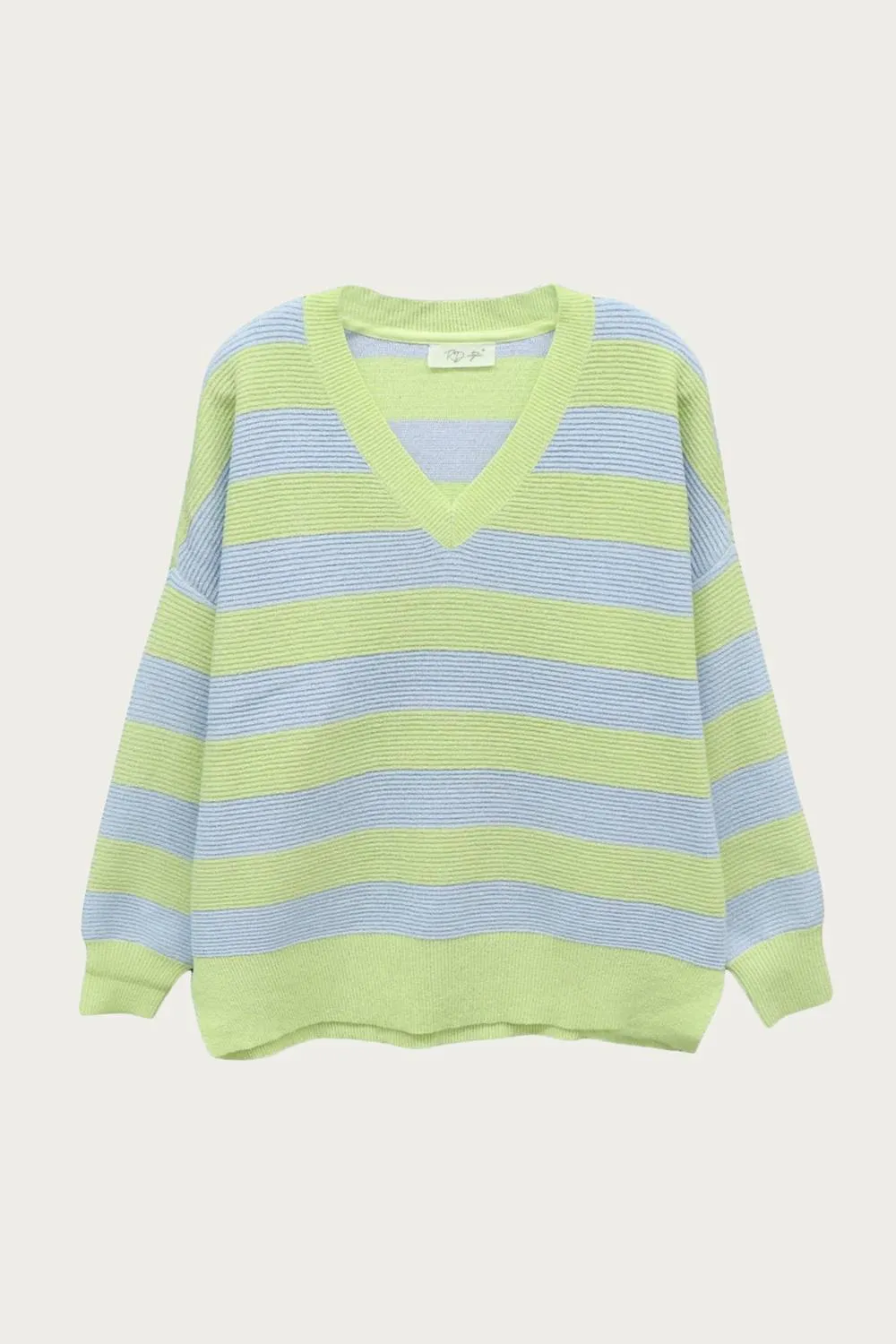 Perfect Warmth Oversized Ottoman Rugby Striped Sweater In Green/lavender