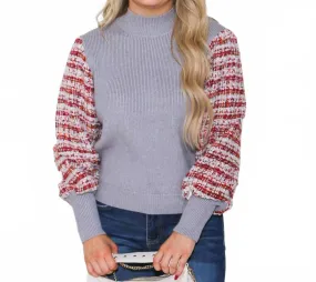 Mixed Media Knit Sweater In Gray Winter Comfort Layer Cold-Weather Apparel