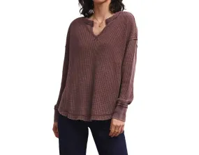 Borderline Cozy Thermal Notch V-Neck Longsleeve In Rich Oak Classic Knit