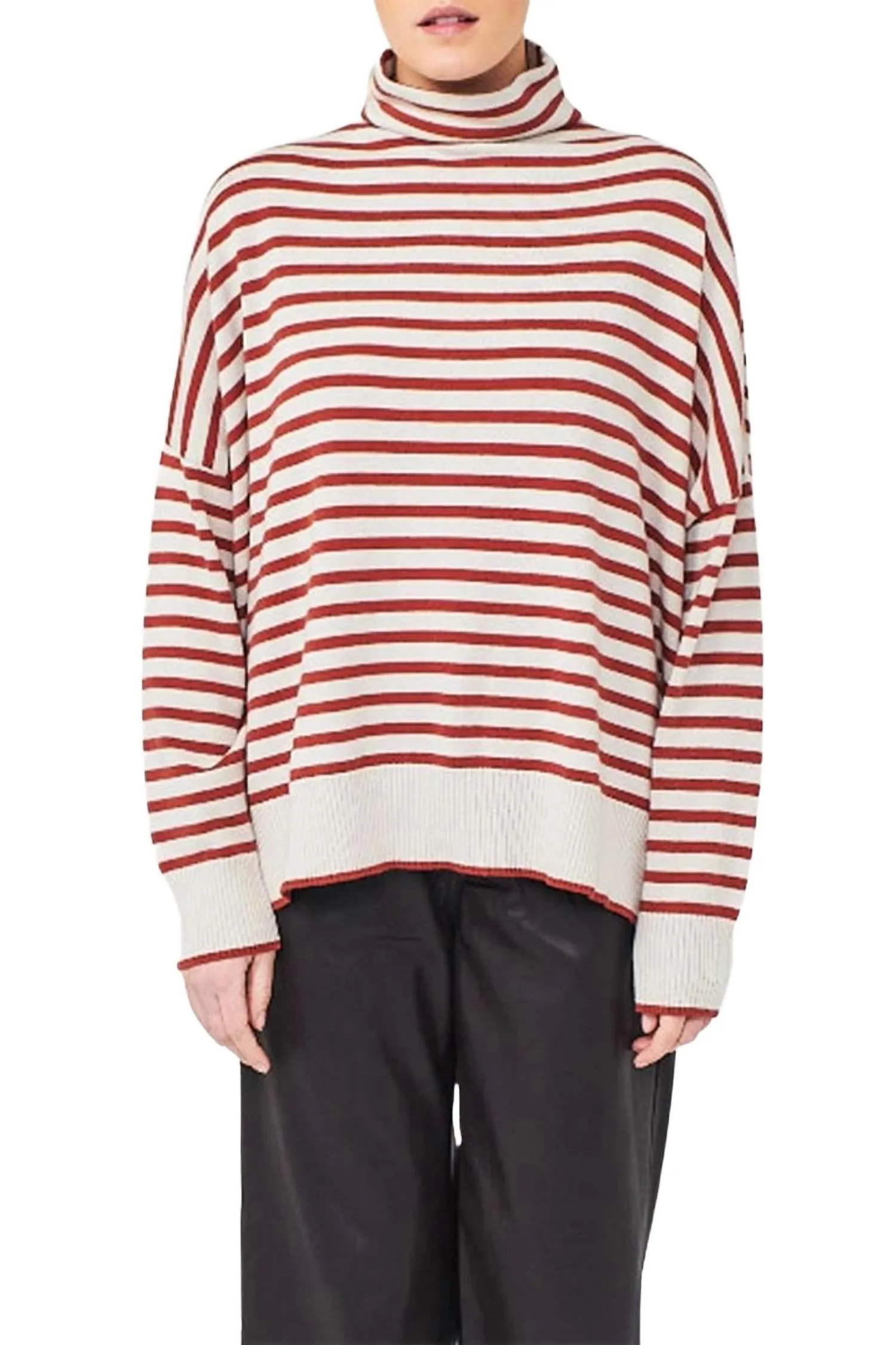 Cozy Fit Sage Funnel Neck Sweater In Canvas/chili Flake