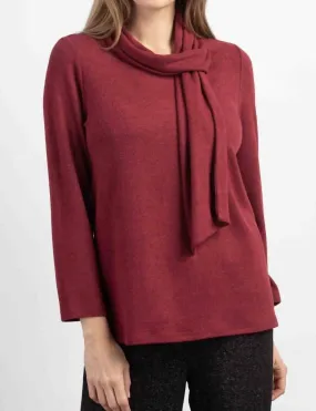 Snuggly Fit Lightweight Layer Cozy-Up Fleece Tie Neck Pullover In Cranberry