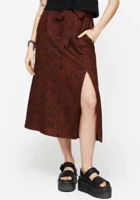 Annabel Raven Print Split Front Midi Skirt - Rust Artisan Print understated look