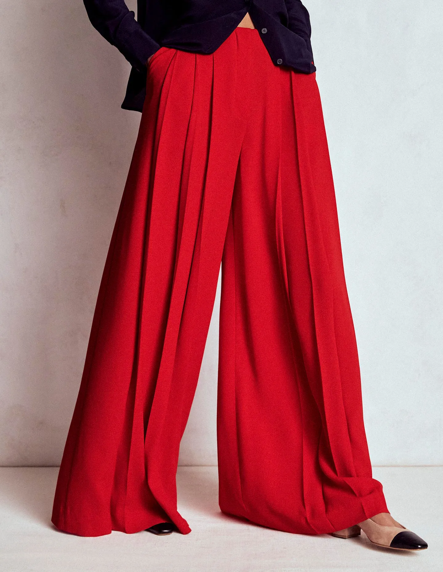 Cooling Fabric Essential Wearable Regent Wide Leg Trousers-Poppy Red