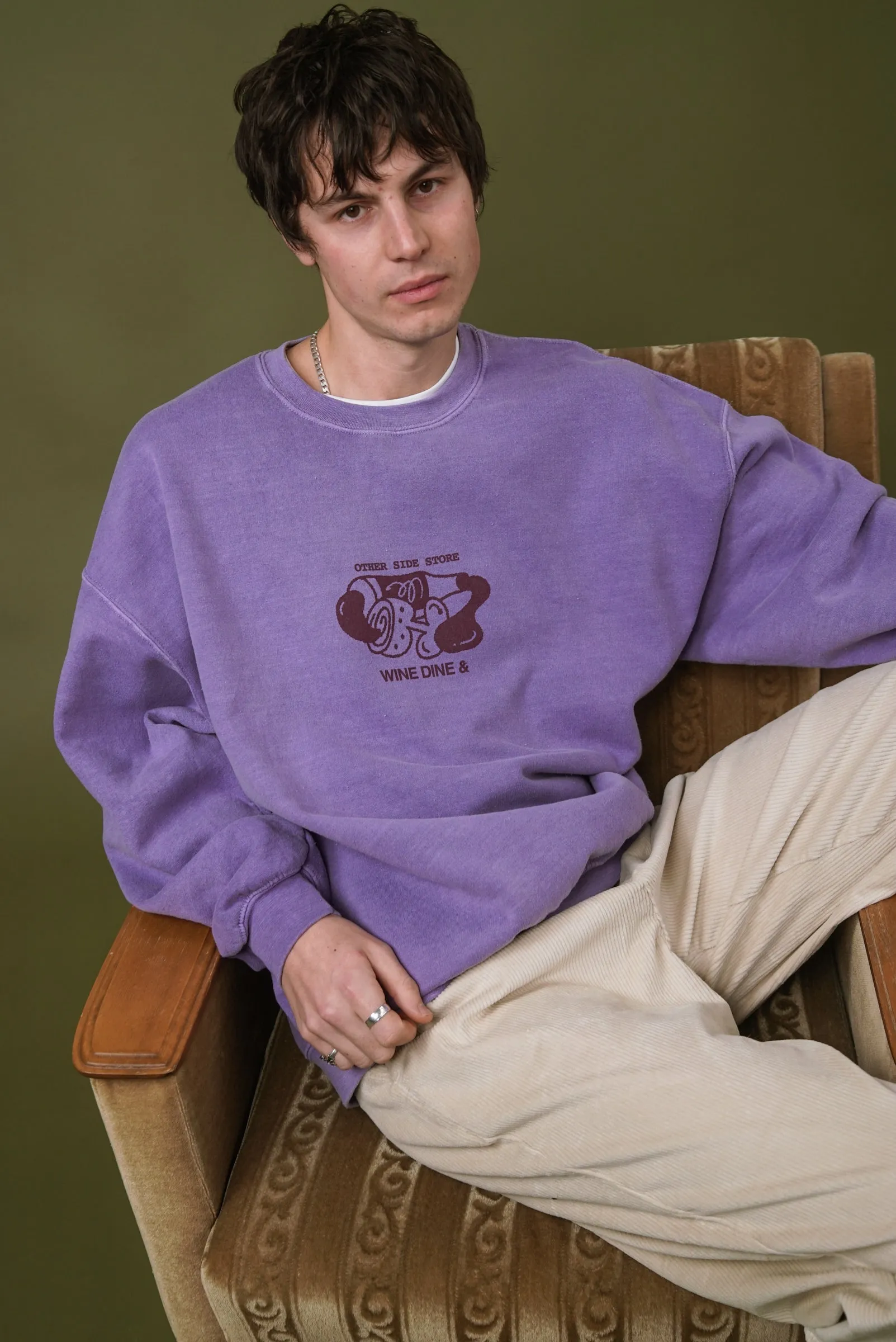 Versatile Piece Knitted Design Other Side Store 'Wine, Dine &' Vintage Washed Sweater - Orchid