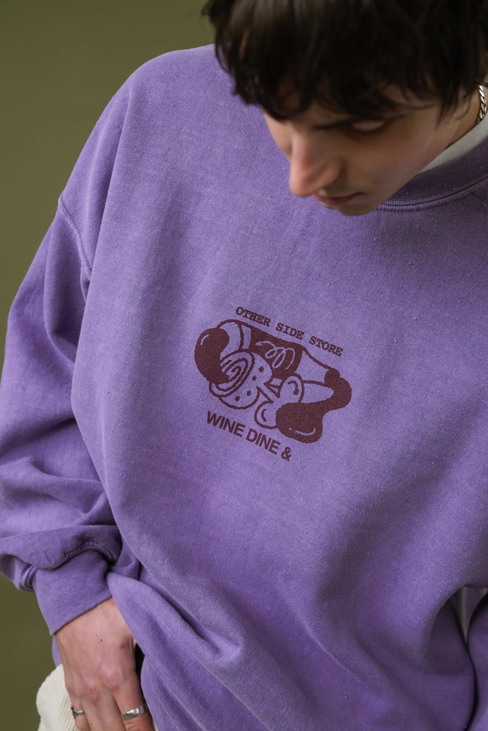 Other Side Store 'Wine, Dine &' Vintage Washed Sweater - Orchid Trendy Knit