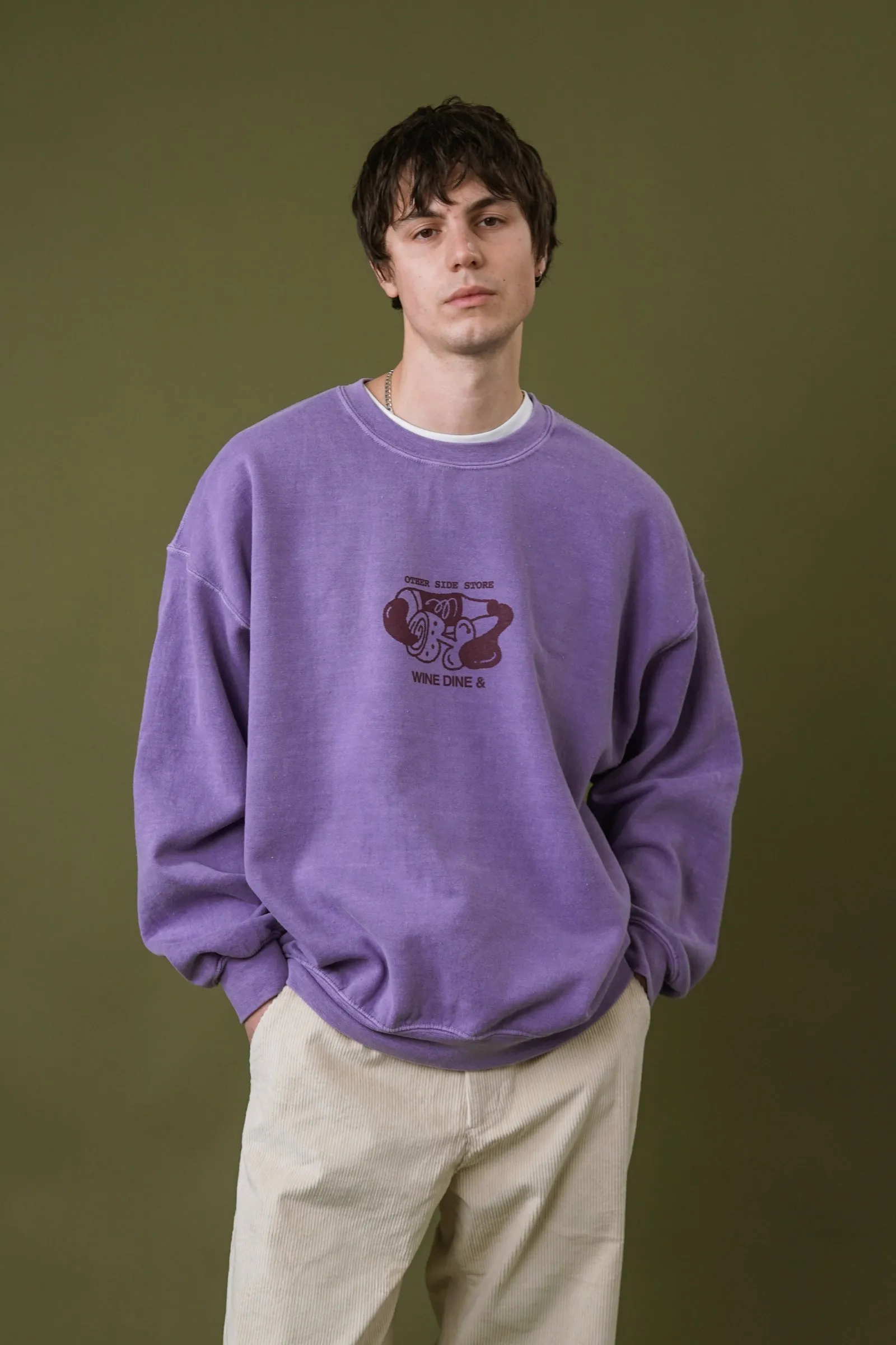 Tagless Labeling Other Side Store 'Wine, Dine &' Vintage Washed Sweater - Orchid