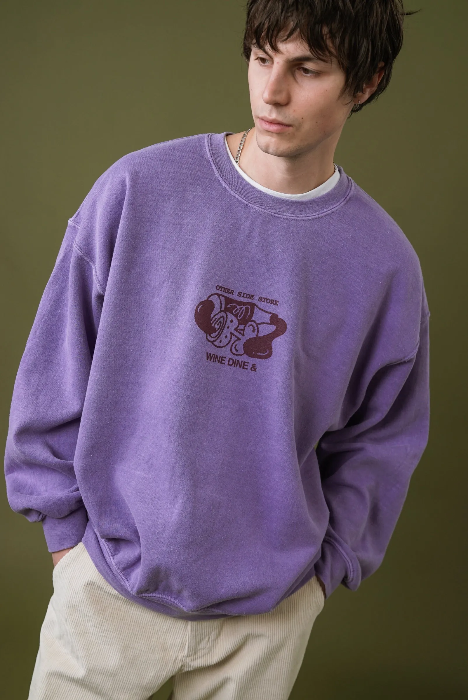 Fade Resistant Textiles Chic and Warm Other Side Store 'Wine, Dine &' Vintage Washed Sweater - Orchid