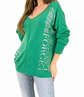 Fashion Knit Layer Snuggle Wear Arianna Pullover V-Neck Knit Sweater In Emerald Green